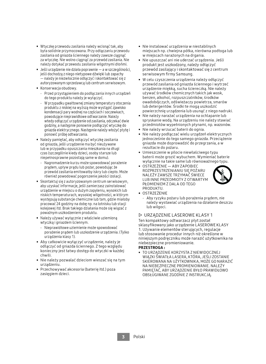 Samsung UBD-M9500/EN, UBD-M9500/ZG manual Ostrzeżenie, Przestroga 