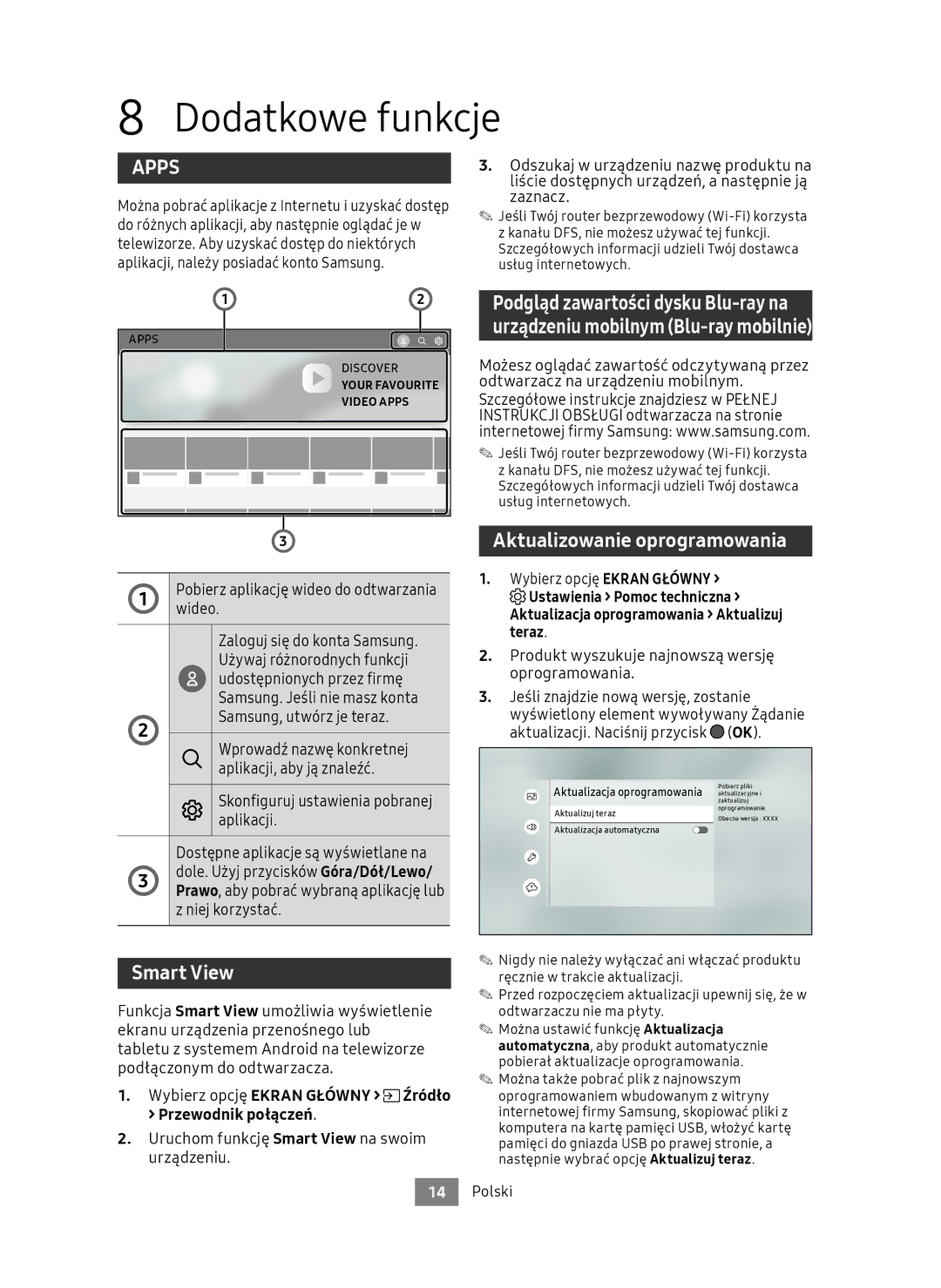 Samsung UBD-M9500/ZG manual Dodatkowe funkcje, Aktualizowanie oprogramowania, Teraz, Aktualizacji. Naciśnij przycisk 