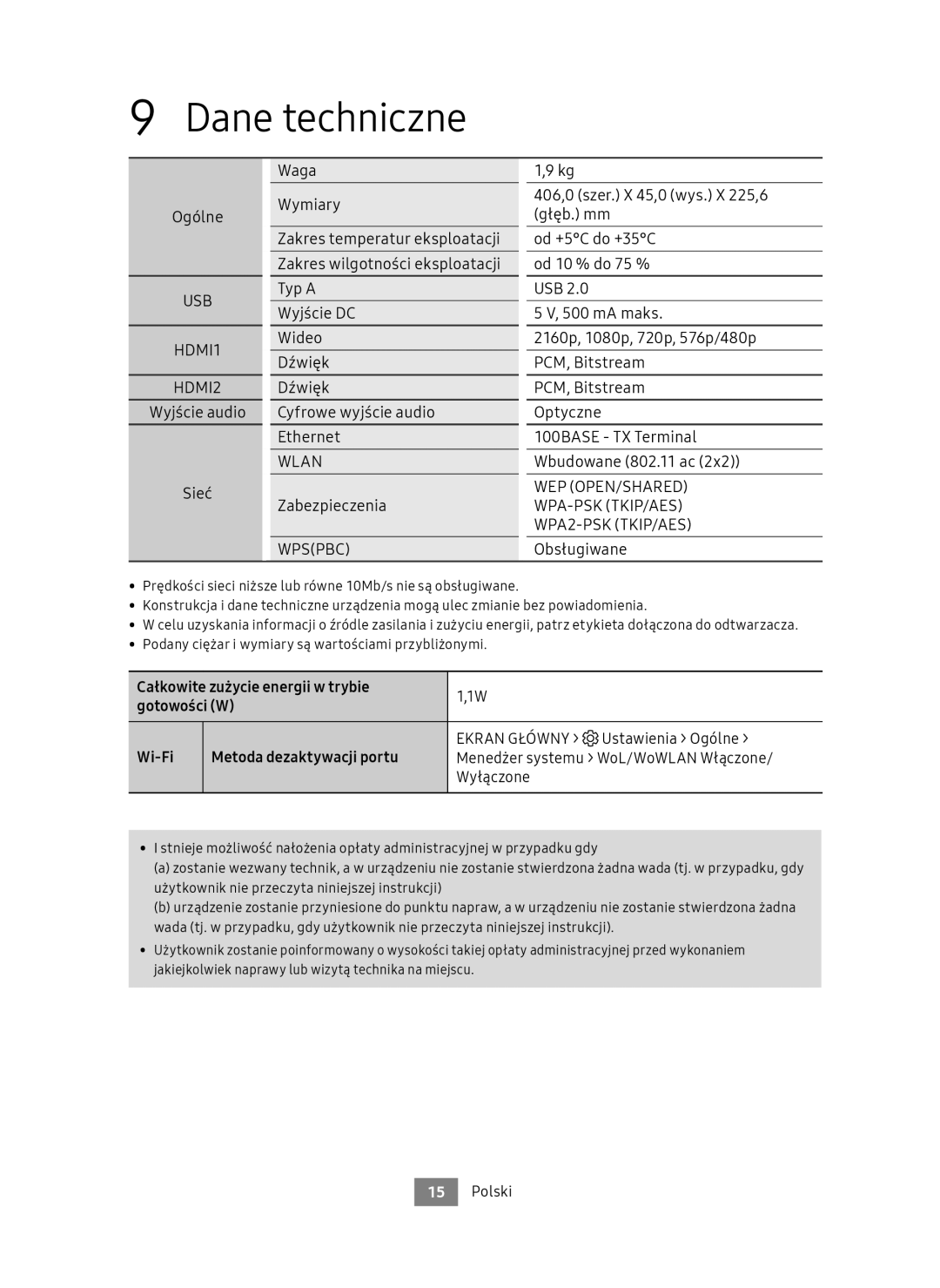 Samsung UBD-M9500/EN, UBD-M9500/ZG manual Dane techniczne, Ogólne, Zabezpieczenia, Obsługiwane 