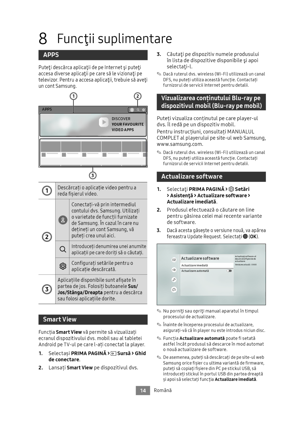 Samsung UBD-M9500/EN, UBD-M9500/ZG manual Funcţii suplimentare, Actualizare software, Descărcați o aplicație video pentru a 