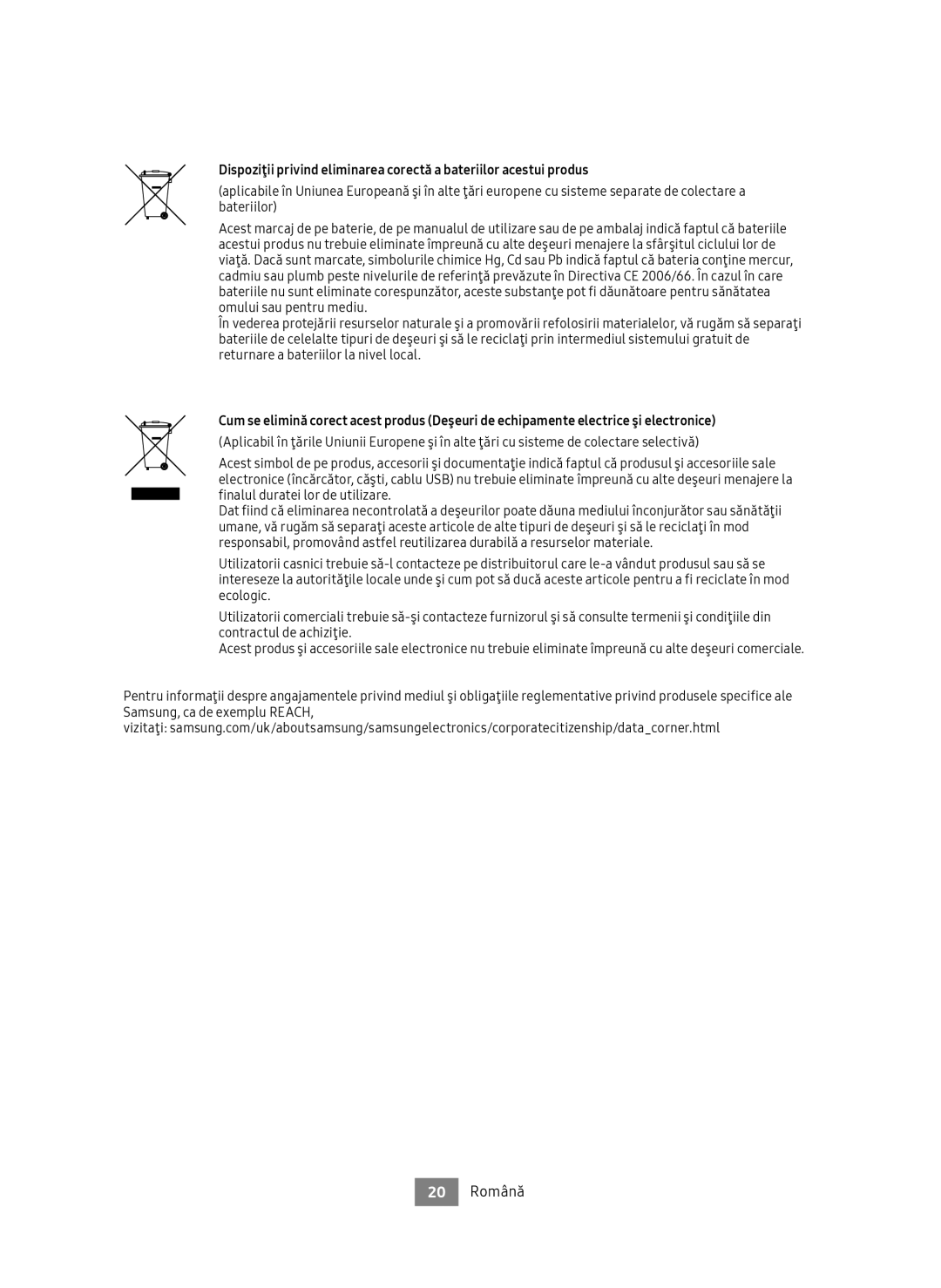 Samsung UBD-M9500/EN, UBD-M9500/ZG manual 20 Română 