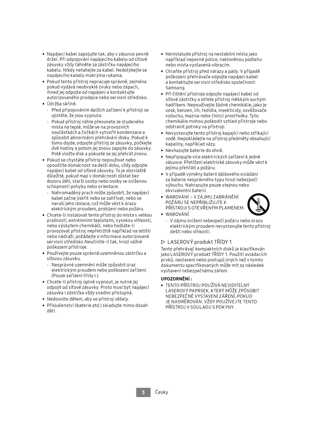 Samsung UBD-M9500/EN, UBD-M9500/ZG manual ▷▷ Laserový produkt Třídy, Upozornění 