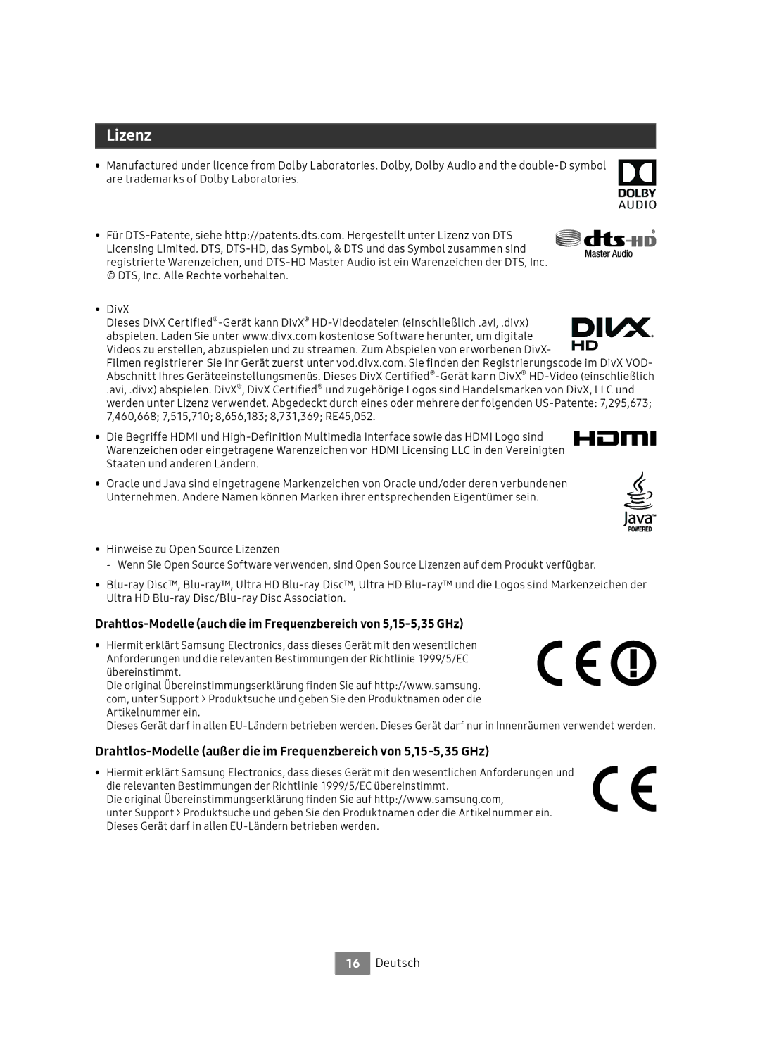 Samsung UBD-M9500/EN, UBD-M9500/ZG manual Lizenz 