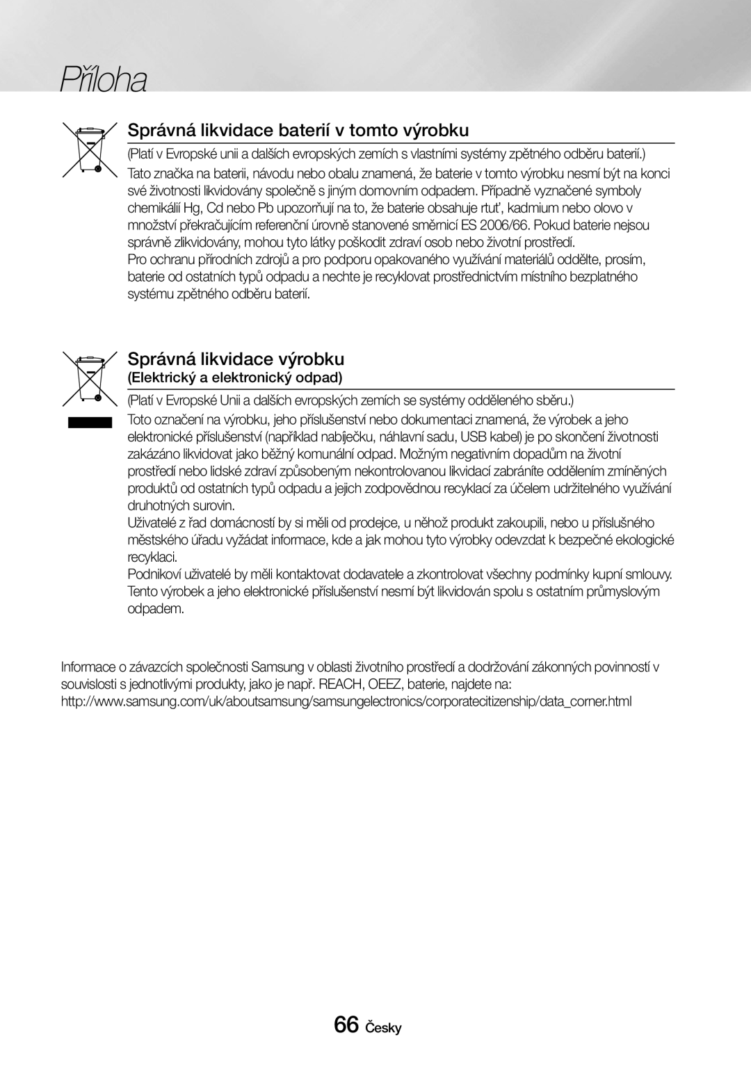 Samsung UBD-M9500/EN Správná likvidace baterií v tomto výrobku, Správná likvidace výrobku Elektrický a elektronický odpad 