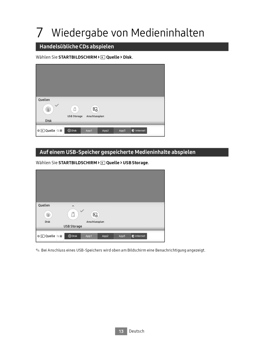 Samsung UBD-M9500/EN Wiedergabe von Medieninhalten, Handelsübliche CDs abspielen, Wählen Sie Startbildschirm Quelle Disk 