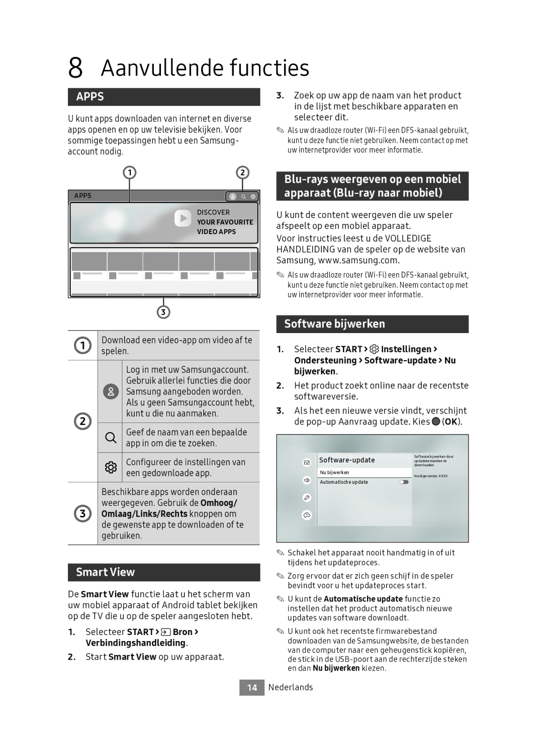 Samsung UBD-M9500/EN manual Aanvullende functies, Software bijwerken 