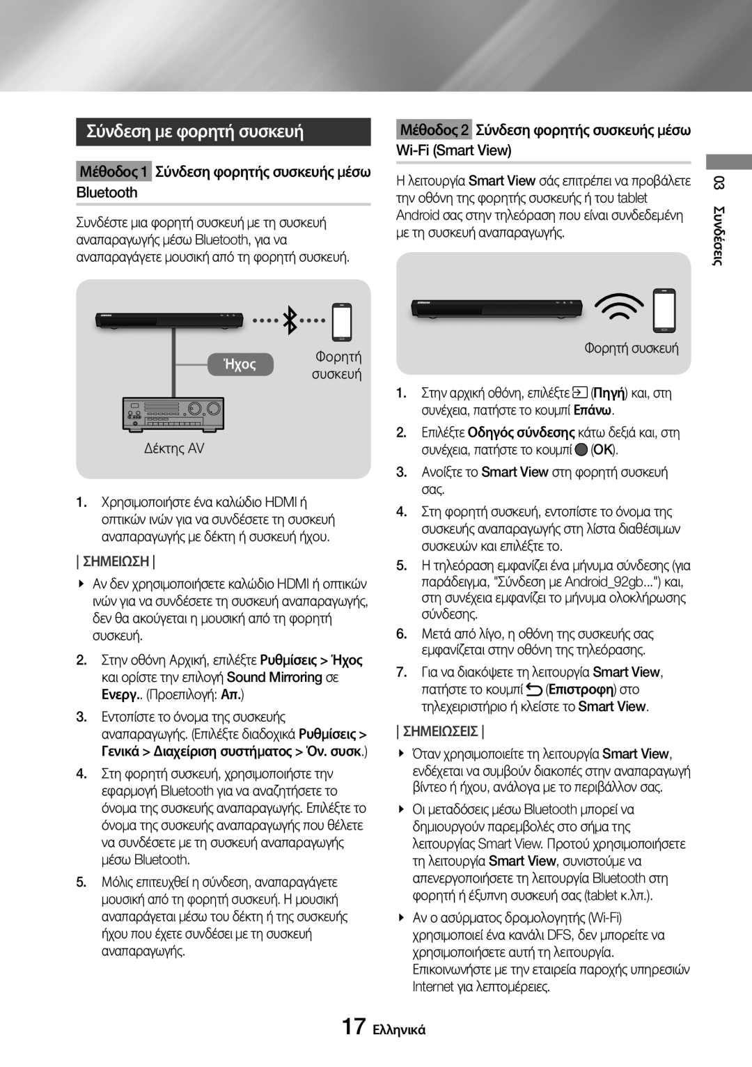 Samsung UBD-M9500/EN manual Σύνδεση με φορητή συσκευή 