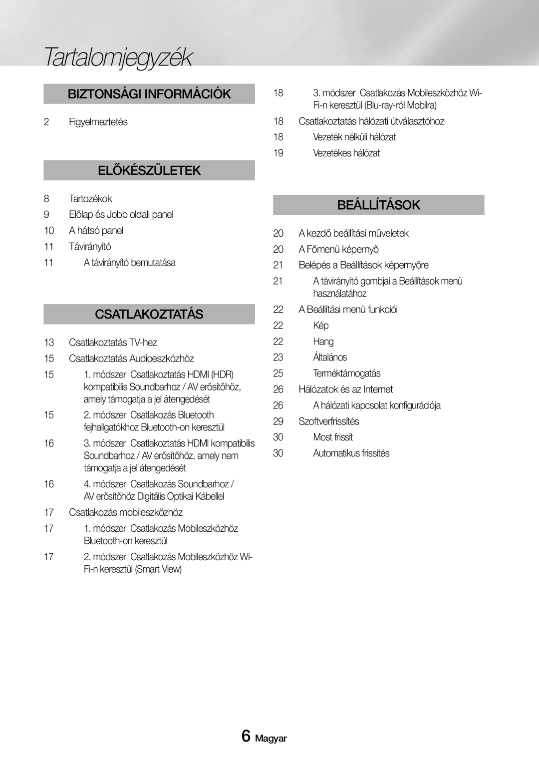 Samsung UBD-M9500/EN manual Figyelmeztetés, Csatlakoztatás TV-hez Csatlakoztatás Audioeszközhöz, Csatlakozás mobileszközhöz 