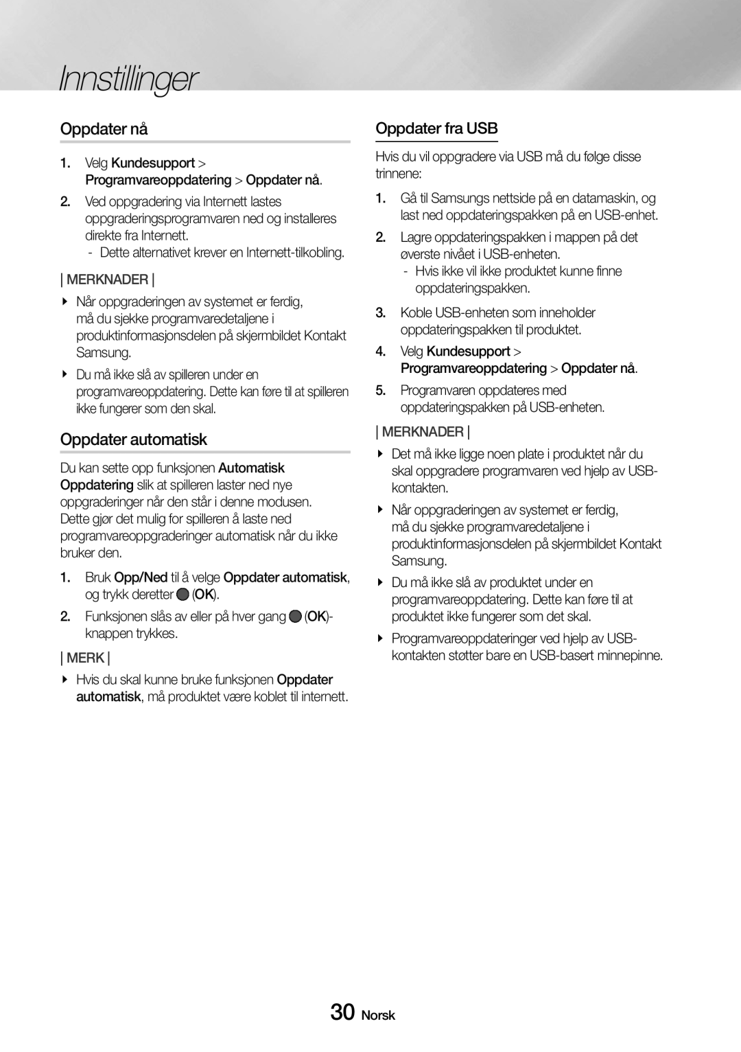 Samsung UBD-M9500/XE manual Oppdater fra USB, Hvis du vil oppgradere via USB må du følge disse trinnene 