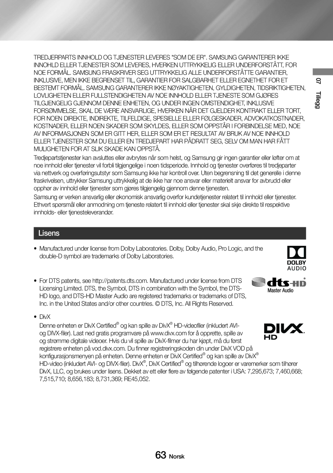 Samsung UBD-M9500/XE manual Lisens 