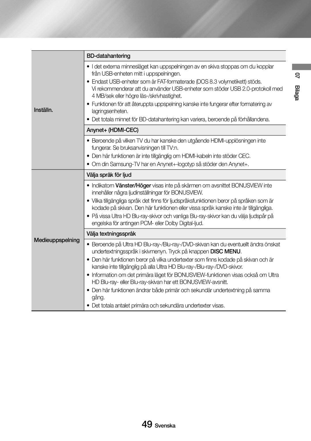 Samsung UBD-M9500/XE BD-datahantering, Från USB-enheten mitt i uppspelningen, MB/sek eller högre läs-/skrivhastighet, Gång 