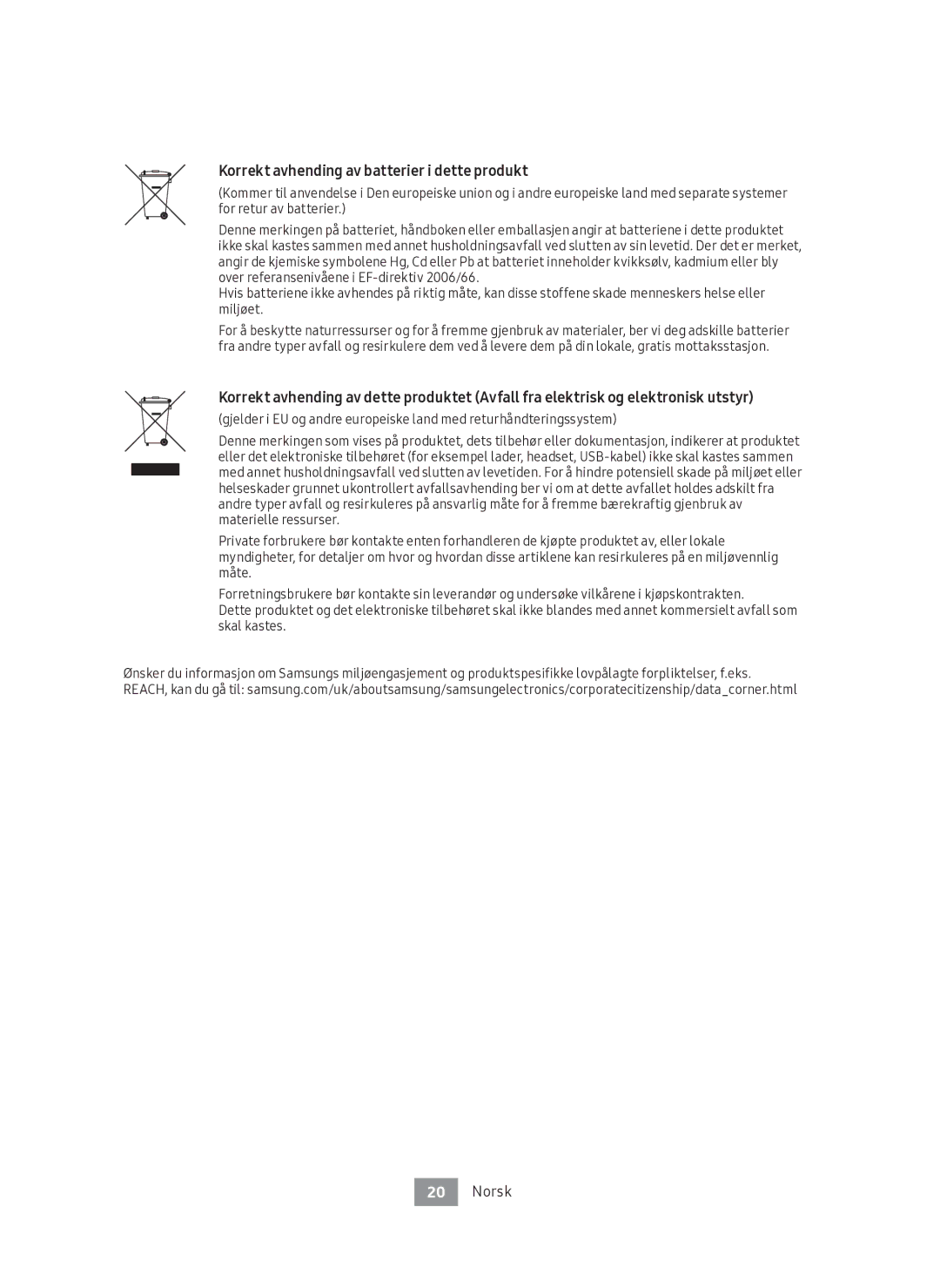 Samsung UBD-M9500/XE manual Korrekt avhending av batterier i dette produkt 