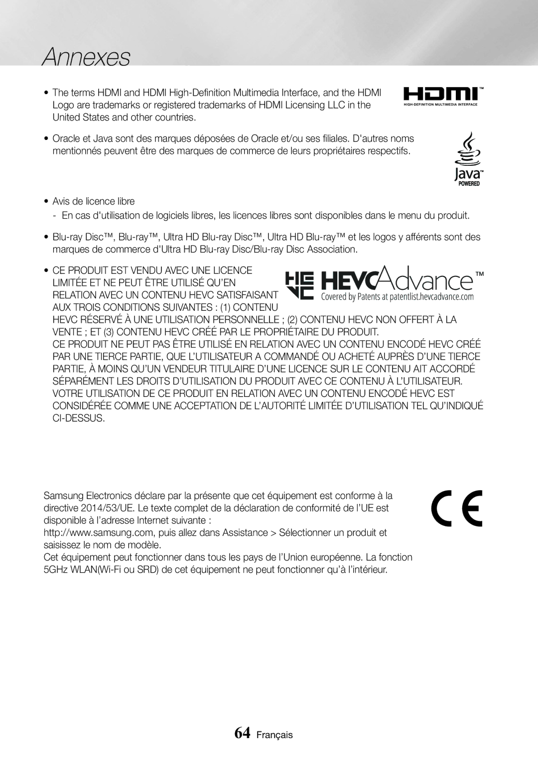 Samsung UBD-M9500/ZF manual Annexes 