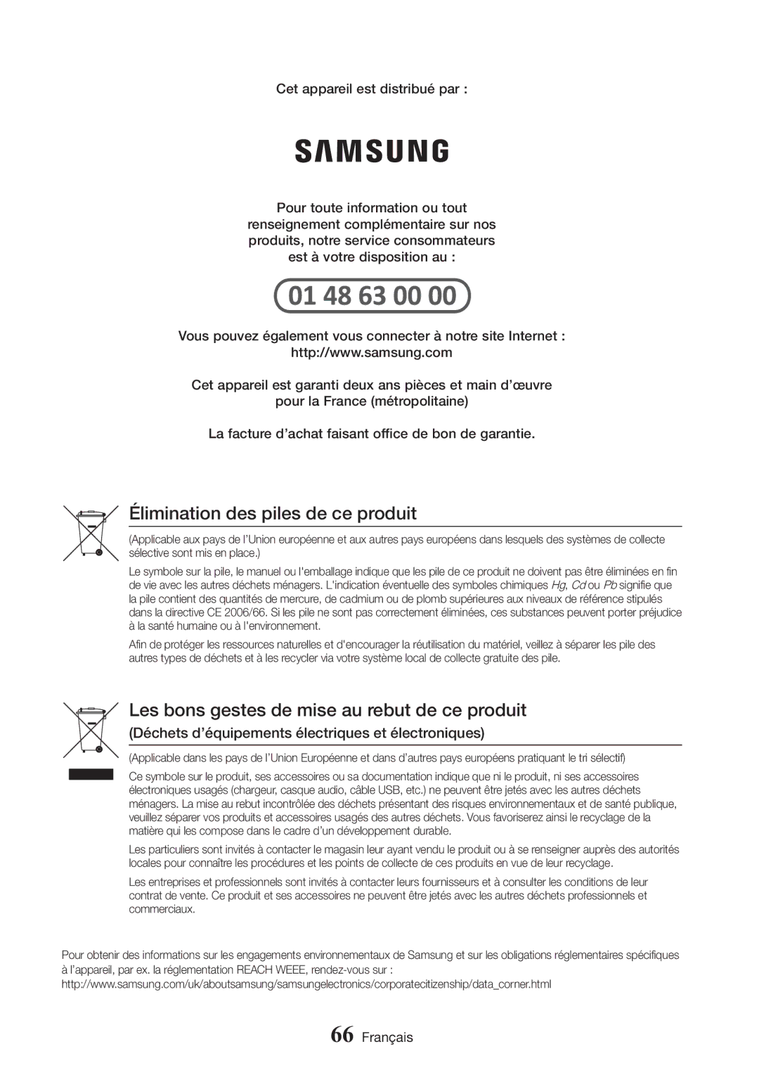 Samsung UBD-M9500/ZF manual Élimination des piles de ce produit 