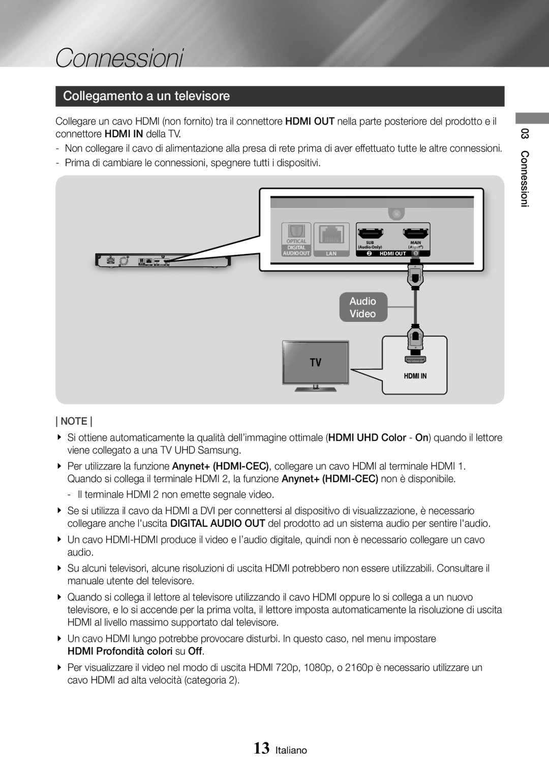 Samsung UBD-M9500/ZF manual Connessioni, Collegamento a un televisore 