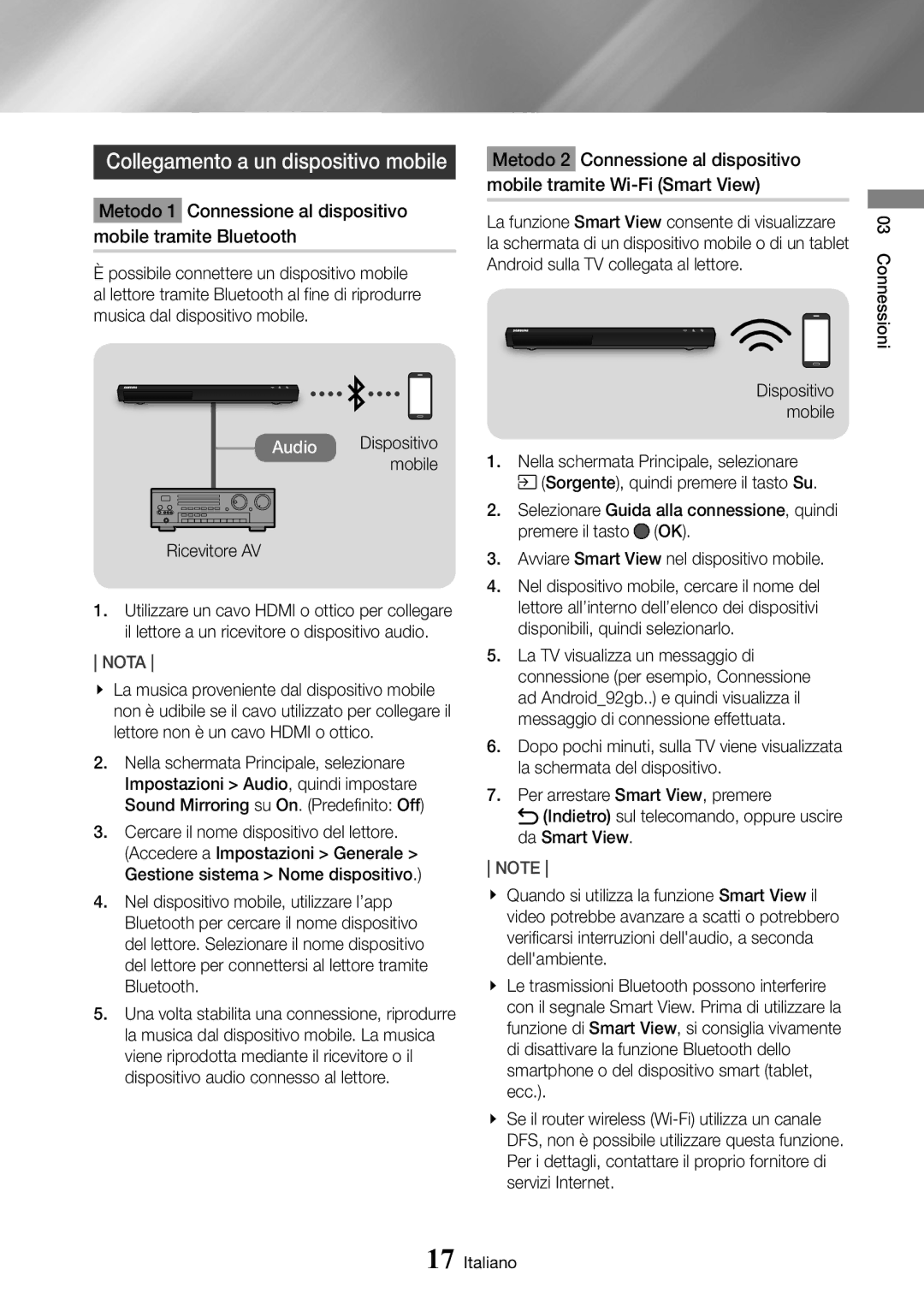 Samsung UBD-M9500/ZF manual Collegamento a un dispositivo mobile 