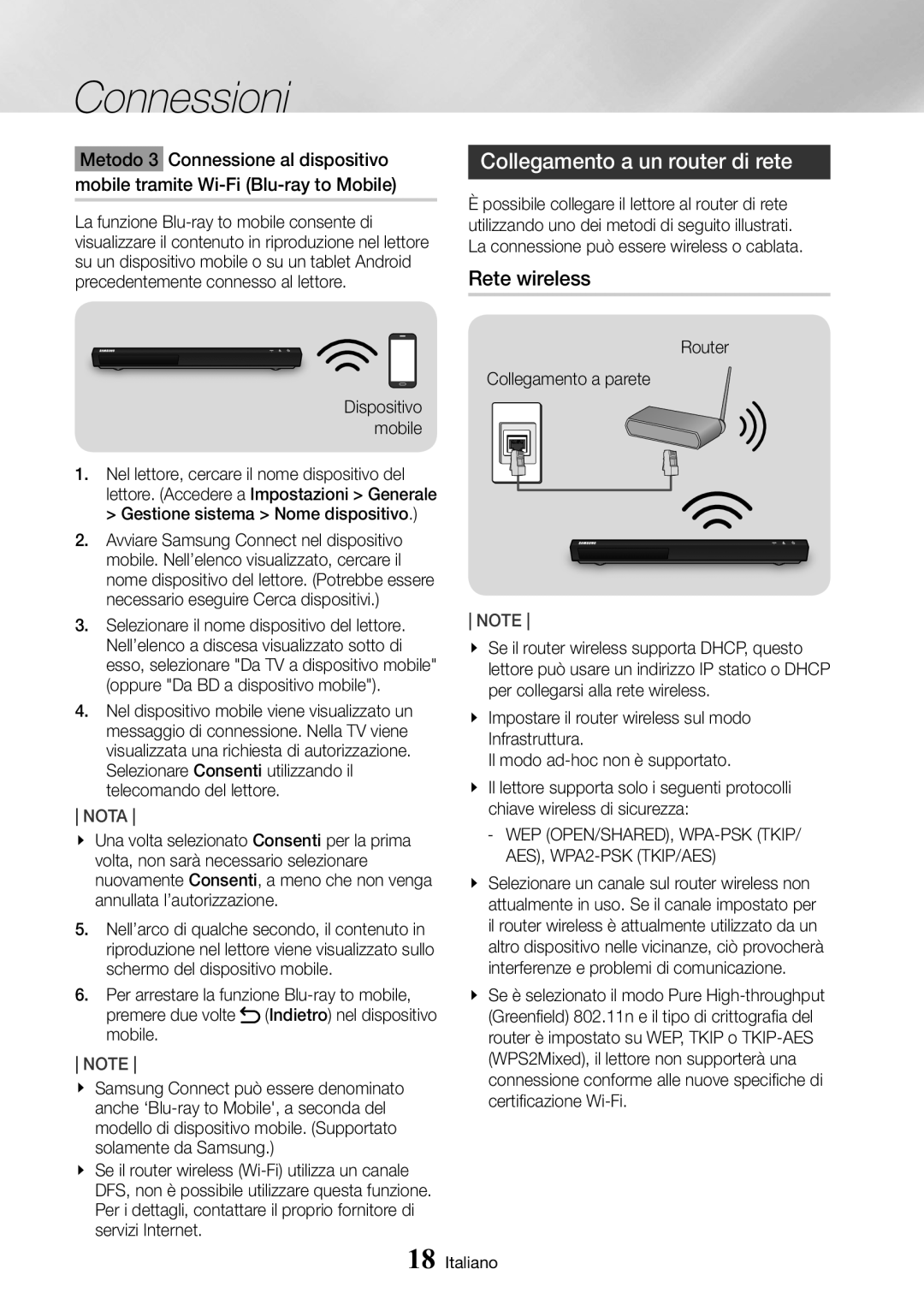 Samsung UBD-M9500/ZF manual Collegamento a un router di rete, Rete wireless 