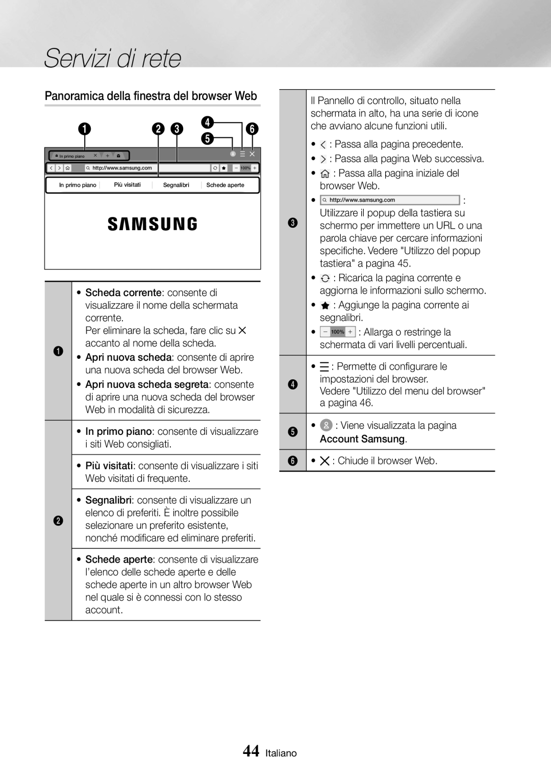 Samsung UBD-M9500/ZF manual Panoramica della finestra del browser Web 