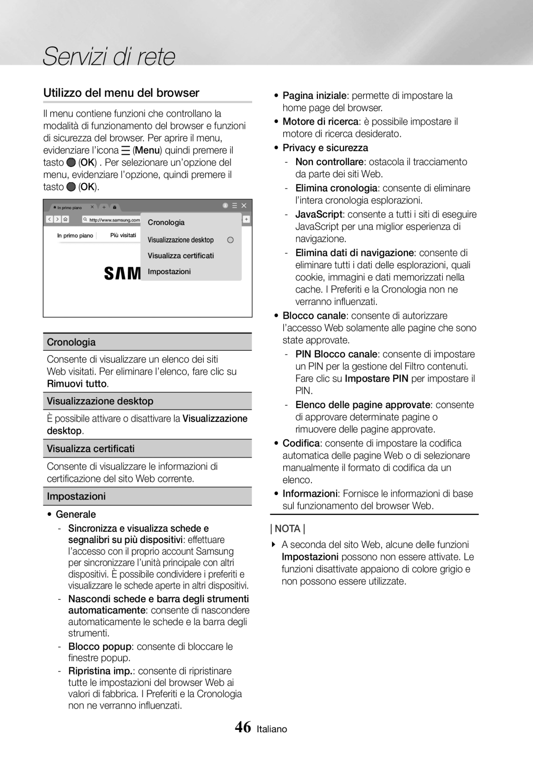 Samsung UBD-M9500/ZF manual Utilizzo del menu del browser 