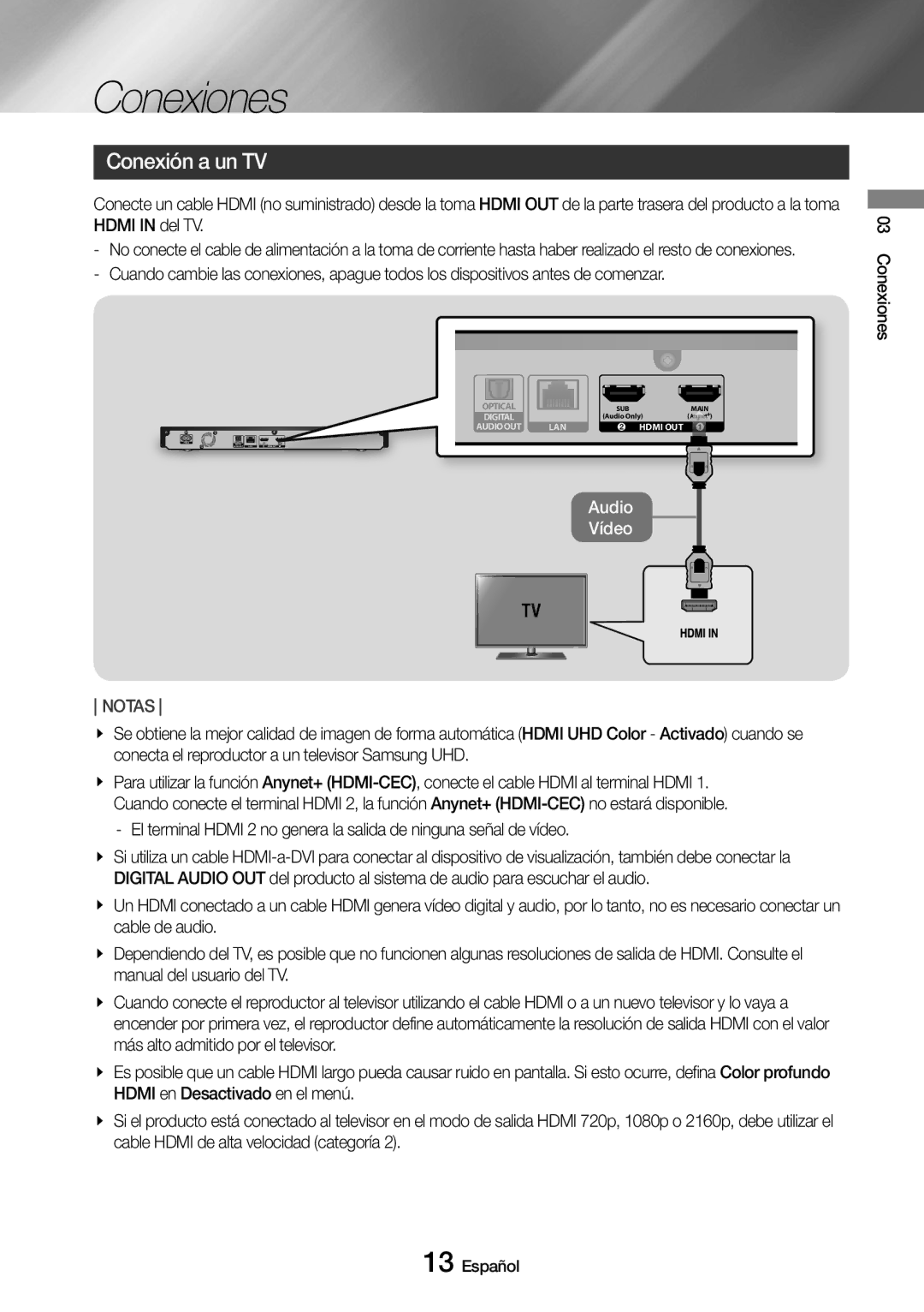 Samsung UBD-M9500/ZF manual Conexiones, Conexión a un TV 