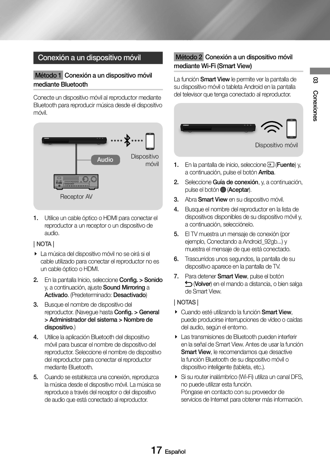 Samsung UBD-M9500/ZF manual Conexión a un dispositivo móvil, Dispositivo móvil 