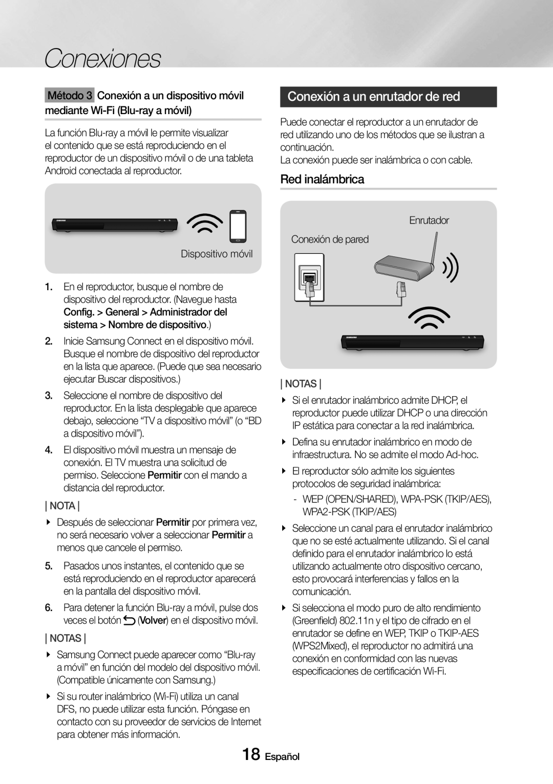 Samsung UBD-M9500/ZF manual Conexión a un enrutador de red, Red inalámbrica, Enrutador Conexión de pared 