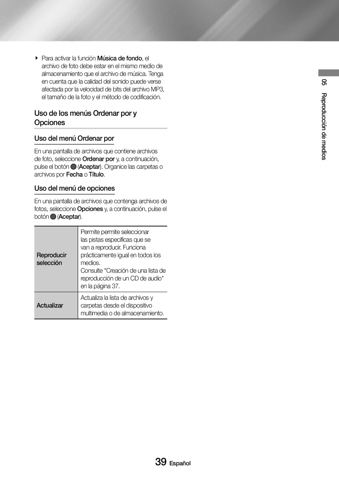 Samsung UBD-M9500/ZF manual Selección Medios, En la página 