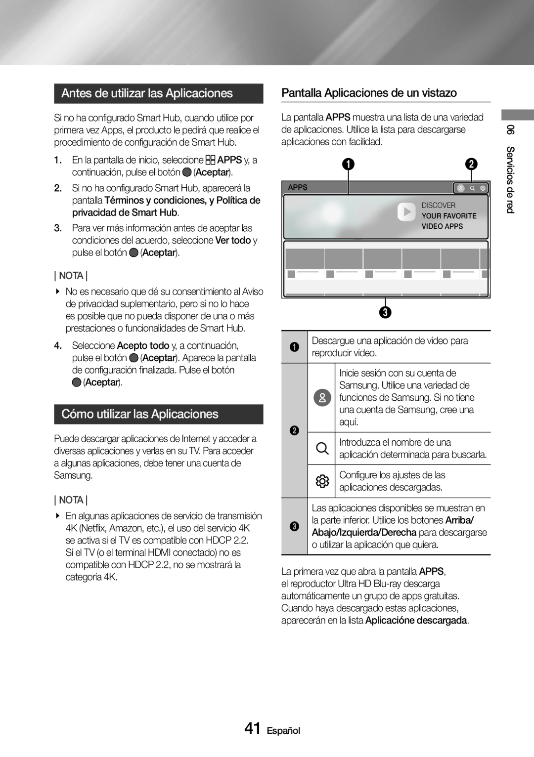 Samsung UBD-M9500/ZF manual Antes de utilizar las Aplicaciones, Cómo utilizar las Aplicaciones 