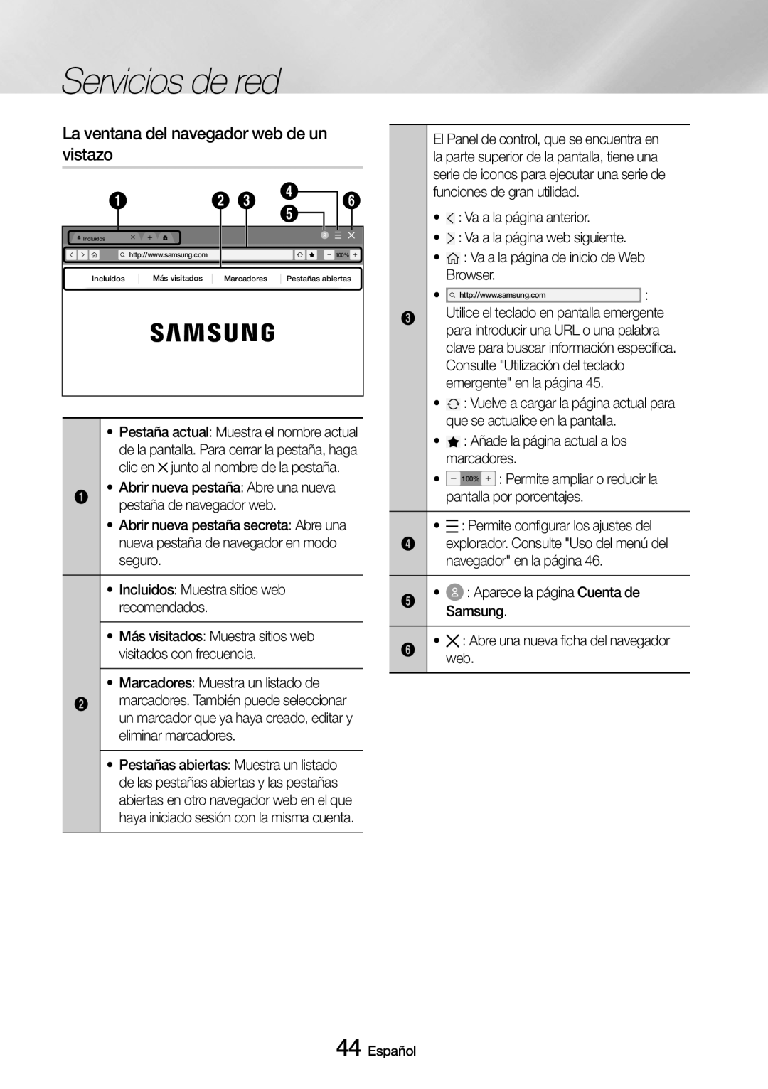 Samsung UBD-M9500/ZF manual La ventana del navegador web de un vistazo 