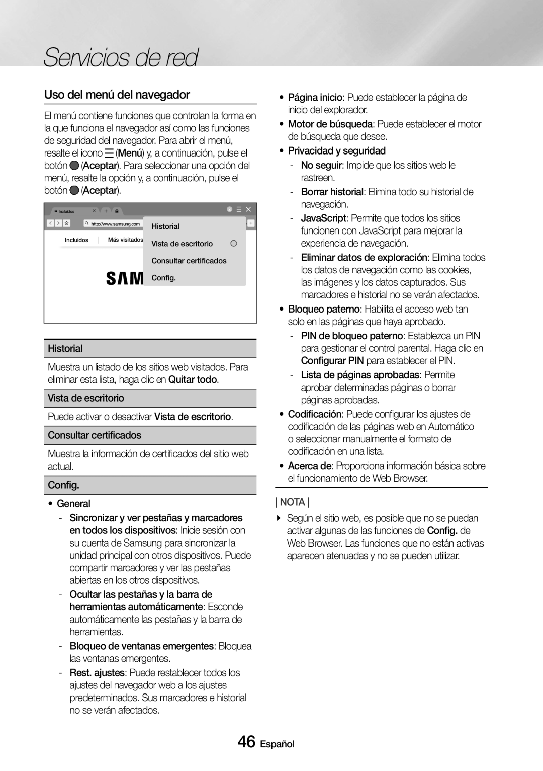 Samsung UBD-M9500/ZF manual Uso del menú del navegador, PIN de bloqueo paterno Establezca un PIN Historial 