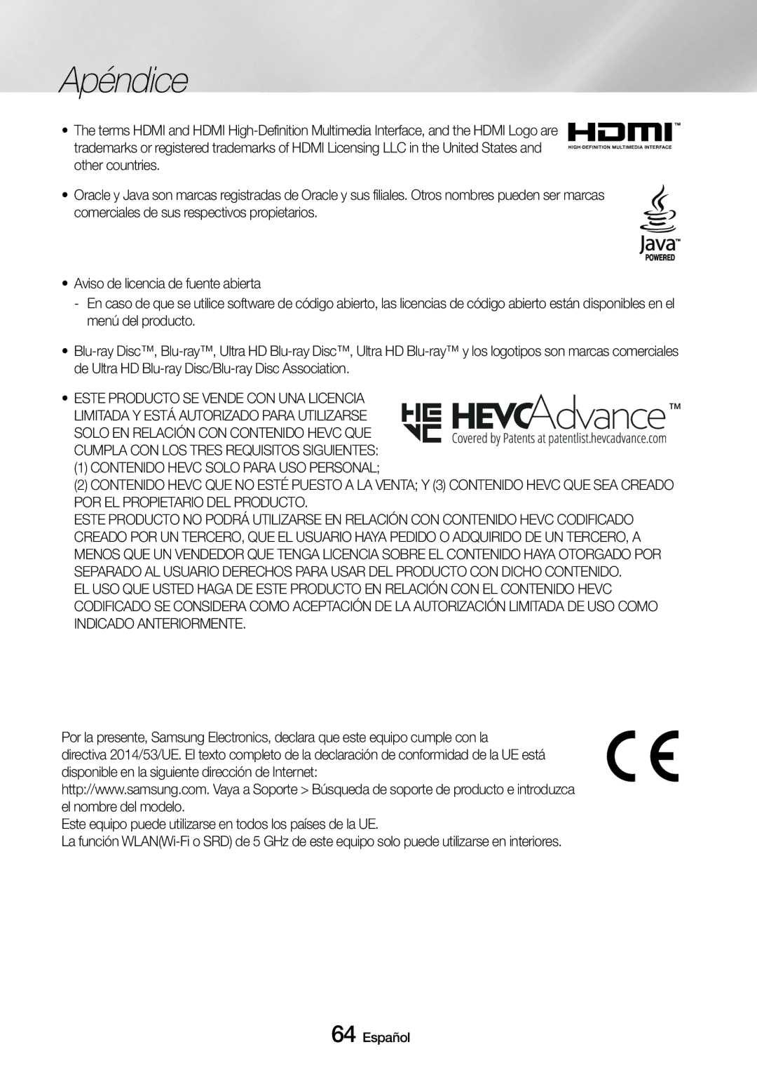 Samsung UBD-M9500/ZF manual Apéndice 