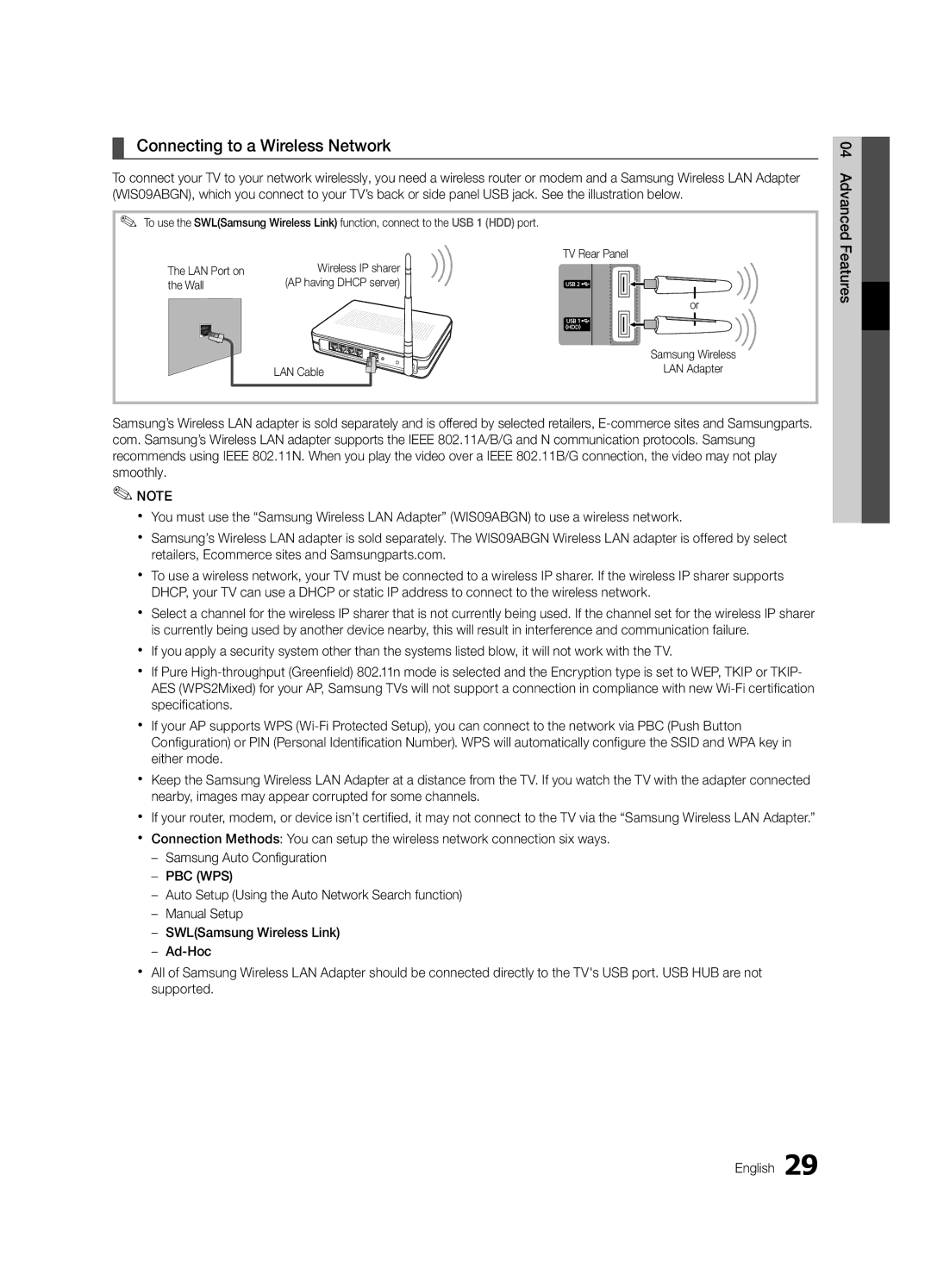 Samsung UC7000 user manual Connecting to a Wireless Network 