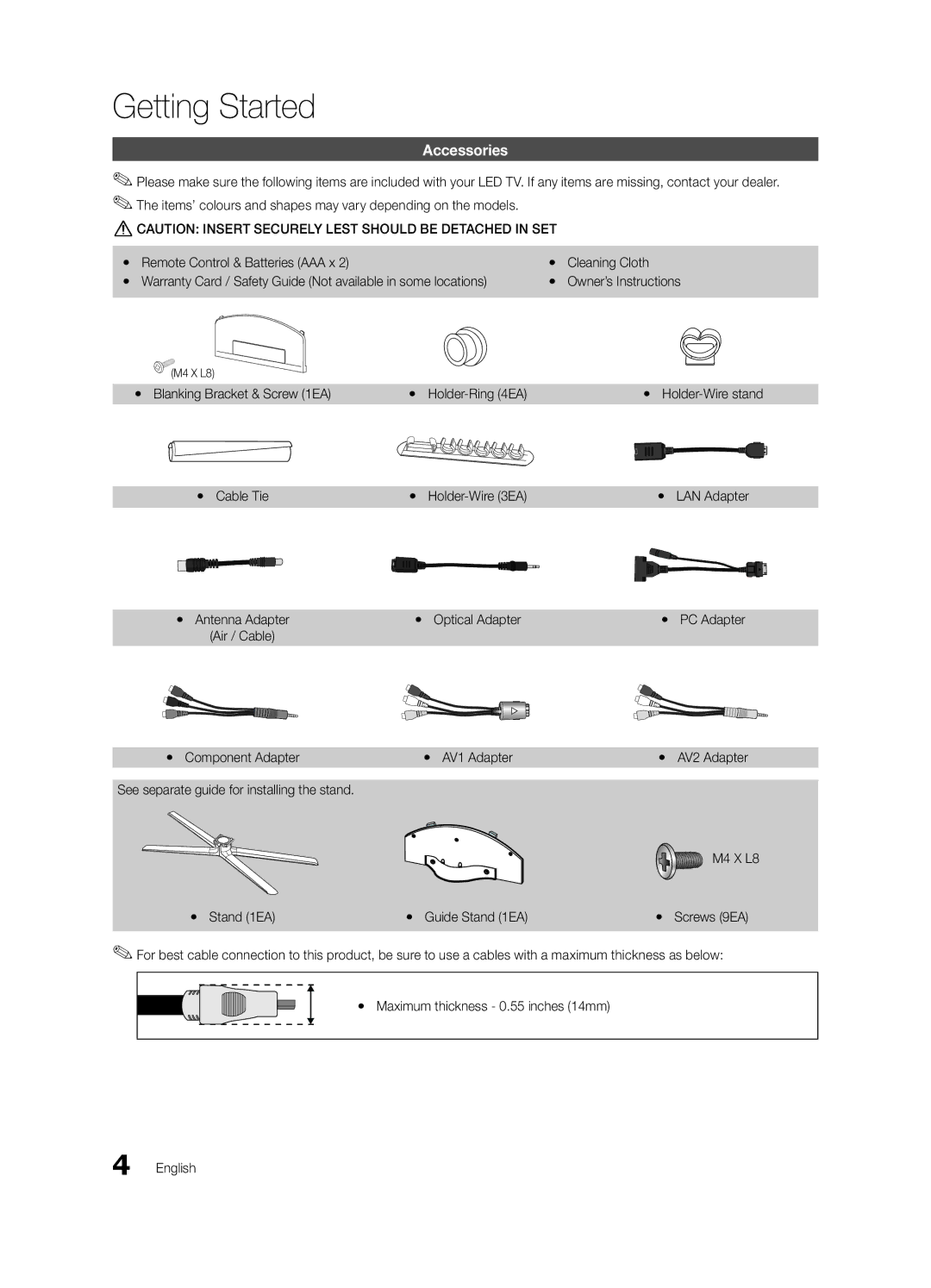 Samsung UC7000 user manual Accessories, Yy Blanking Bracket & Screw 1EA Yy Holder-Ring 4EA, Yy Cable Tie Yy Holder-Wire 3EA 