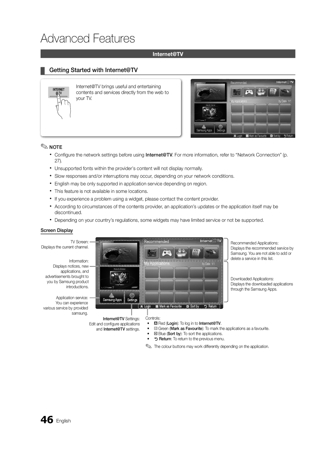 Samsung UC7000 user manual Getting Started with Internet@TV 