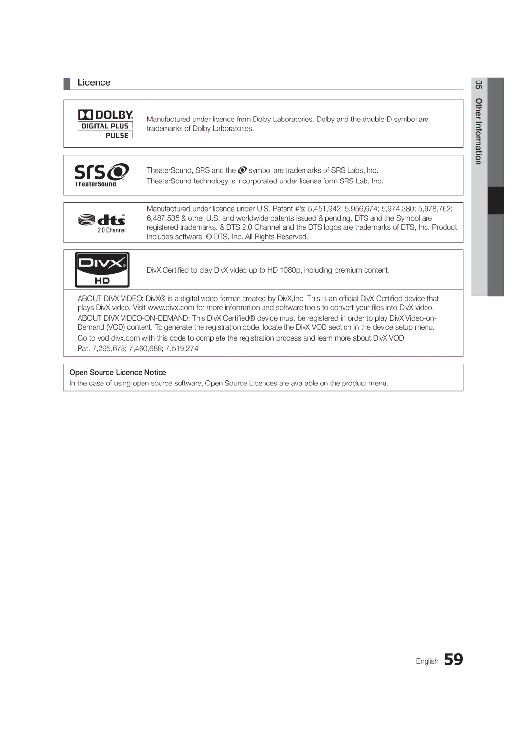 Samsung UC7000 user manual Licence 