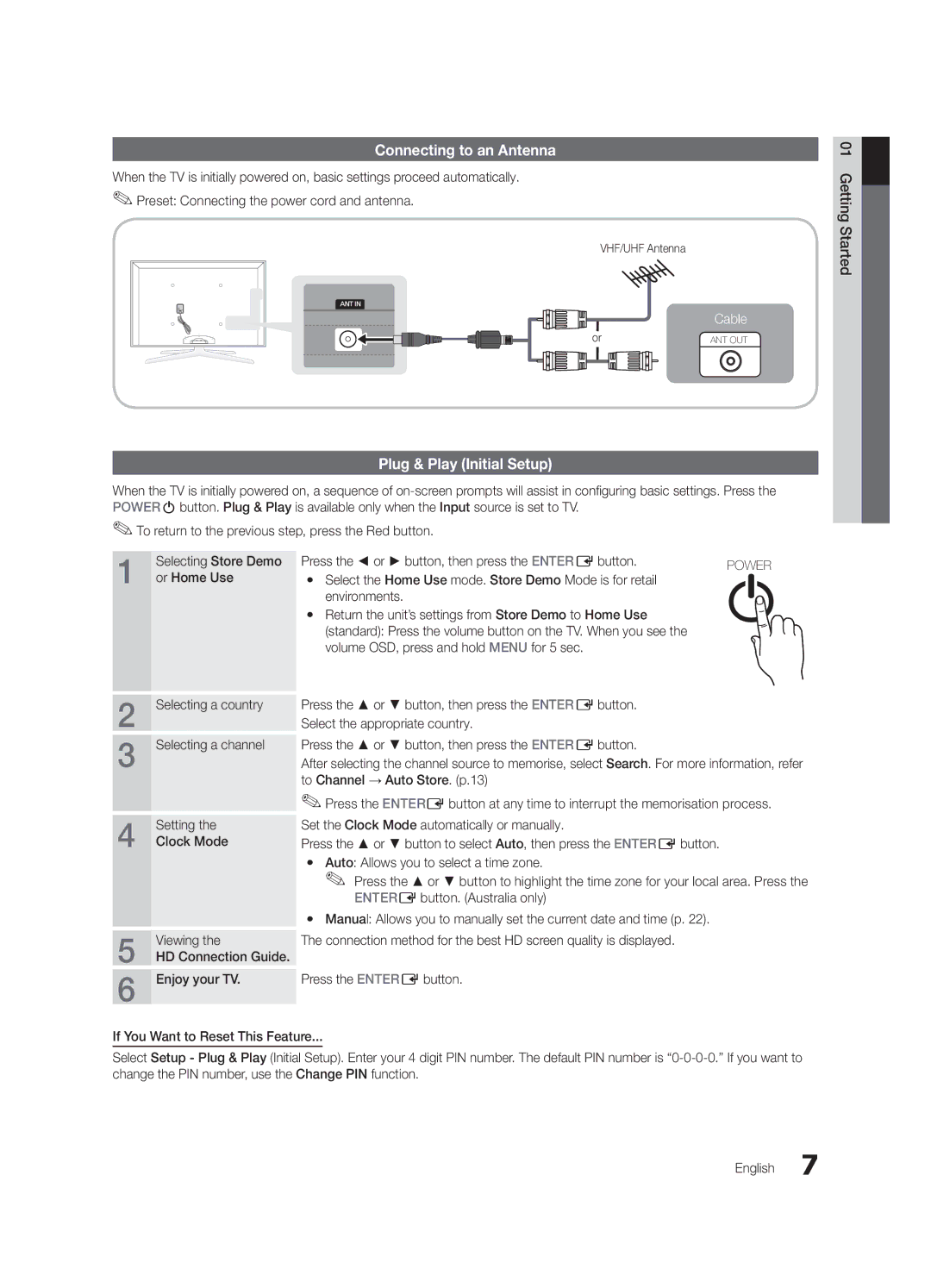 Samsung UC7000 user manual Connecting to an Antenna 