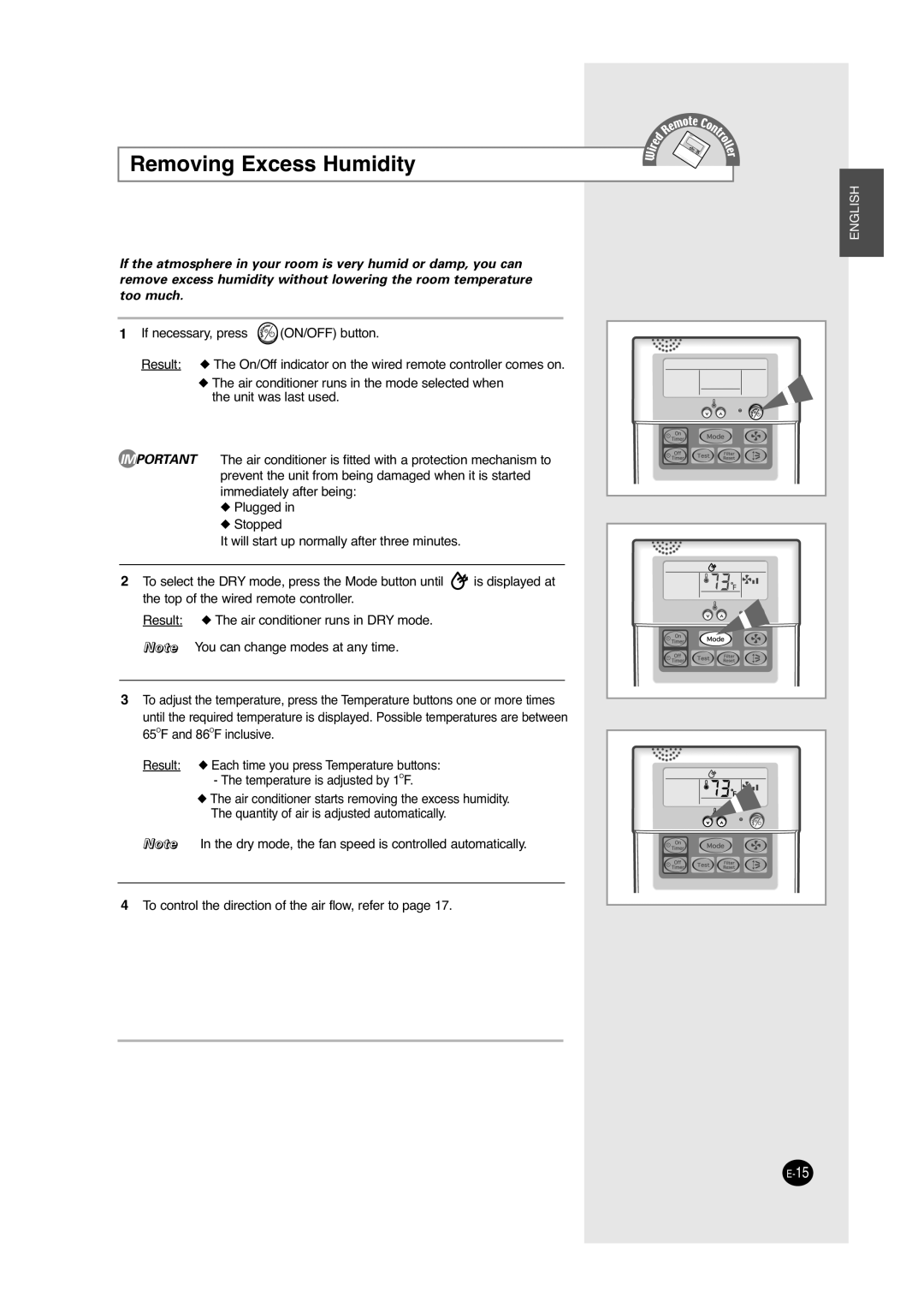 Samsung ACC2400C, UCC2800C, UCC2400C, ACC2800C installation manual Removing Excess Humidity 