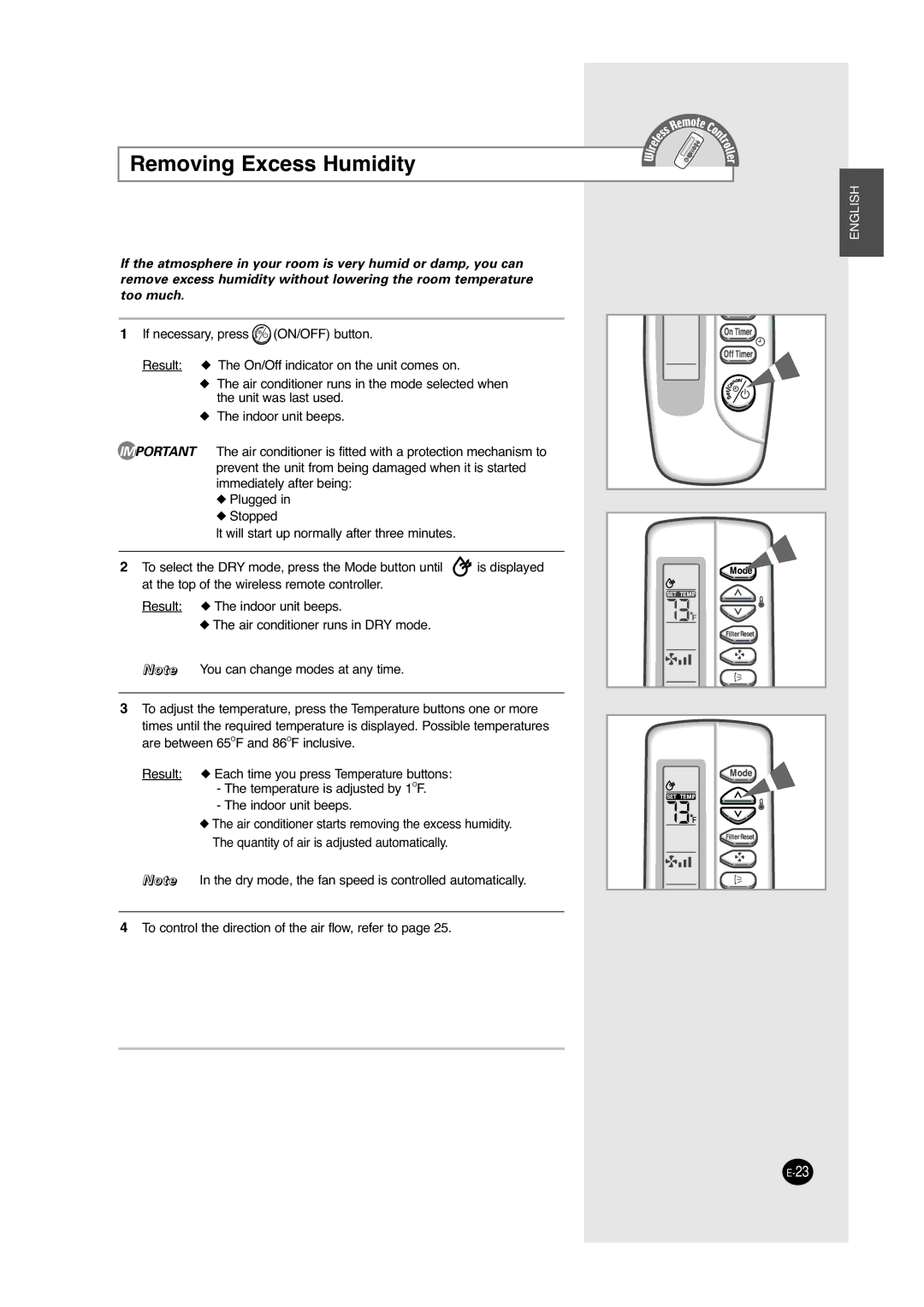 Samsung ACC2400C, UCC2800C, UCC2400C, ACC2800C installation manual Removing Excess Humidity 