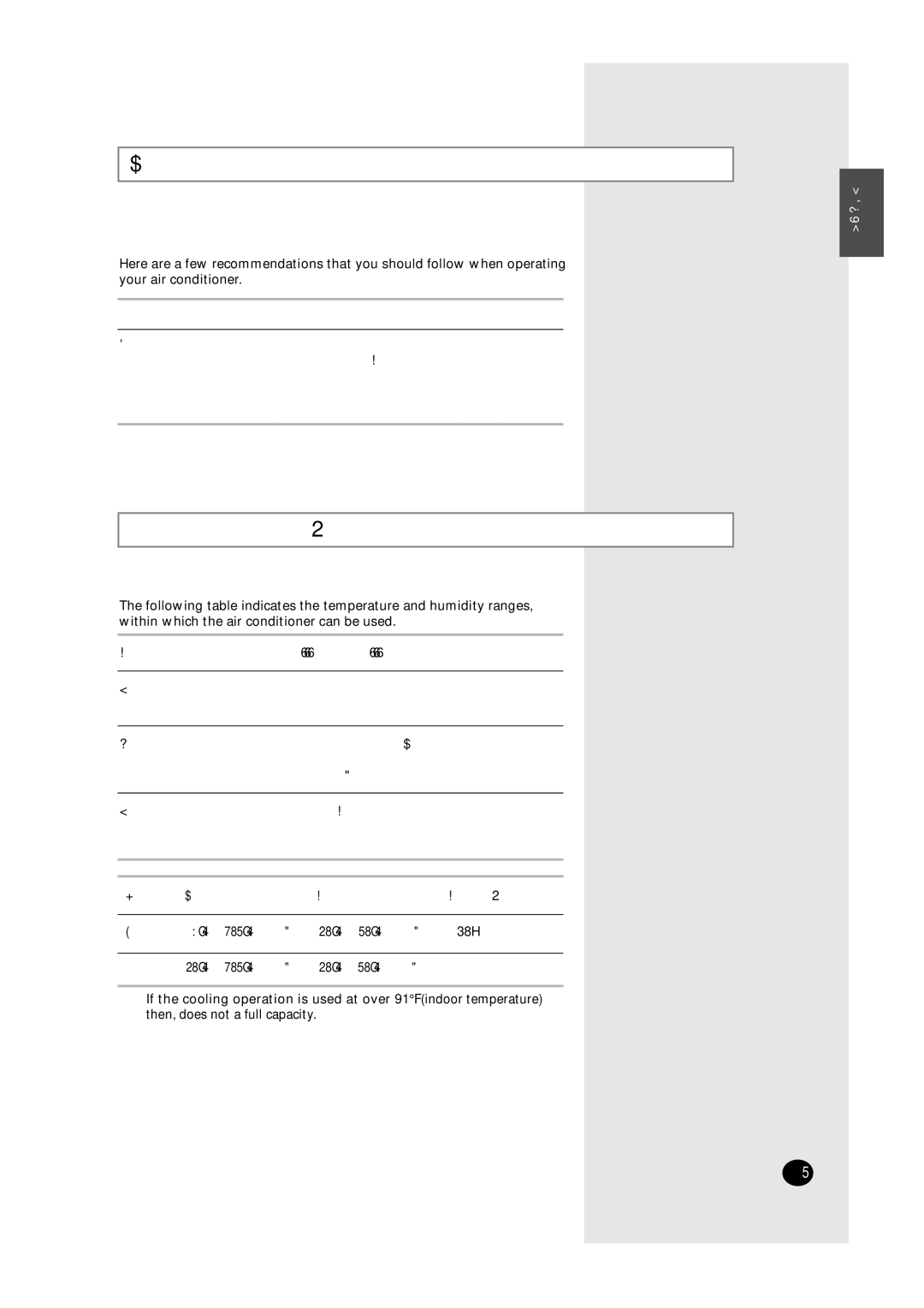 Samsung UCC2400C, UCC2800C, ACC2800C, ACC2400C installation manual Operating Recommendations, Temperature and Humidity Ranges 