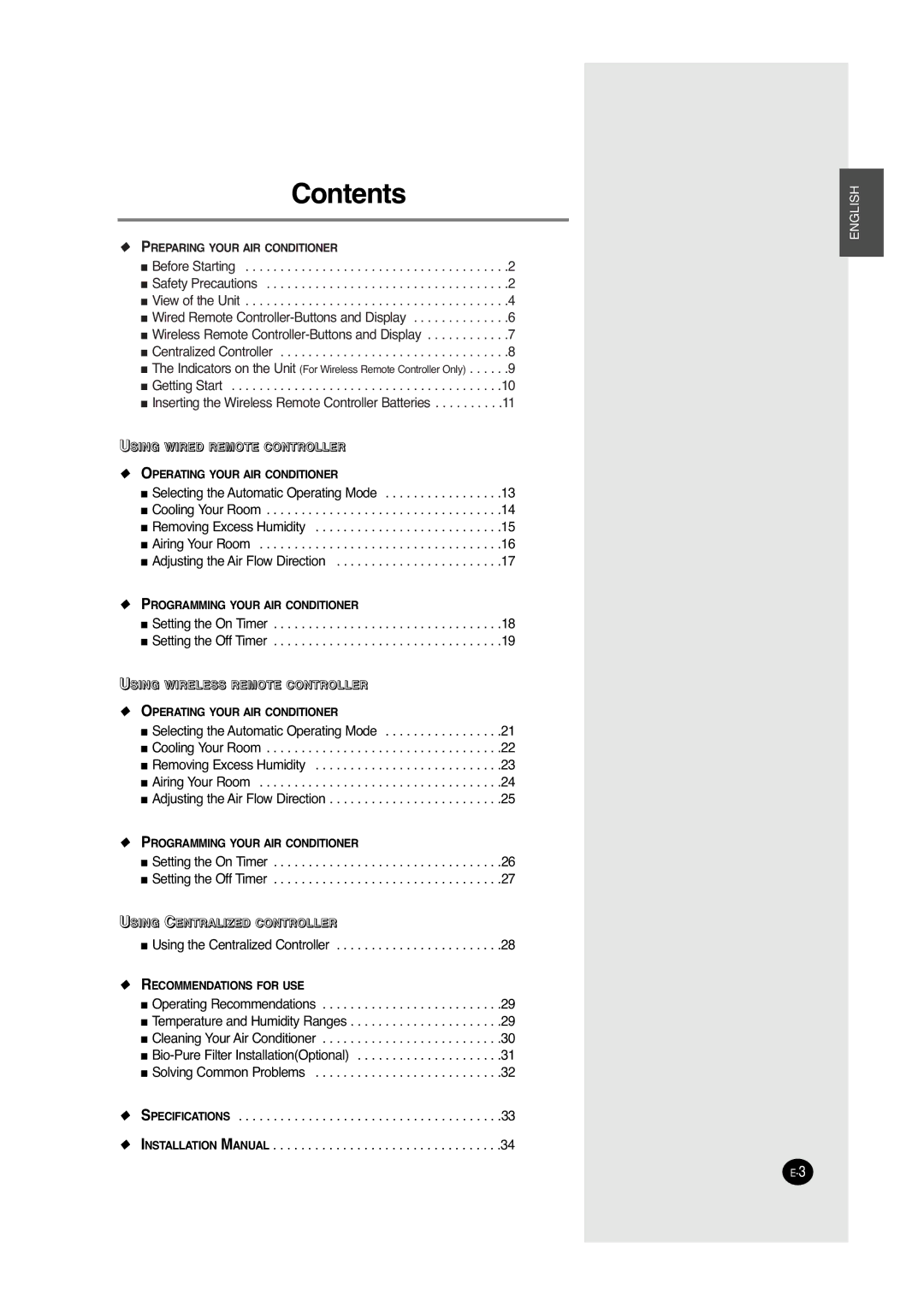 Samsung ACC2400C, UCC2800C, UCC2400C, ACC2800C installation manual Contents 