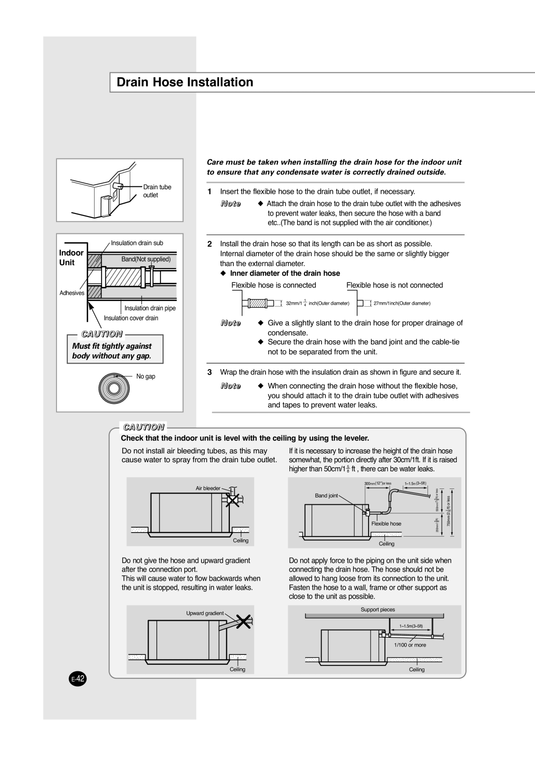 Samsung ACC2800C, UCC2800C, UCC2400C, ACC2400C installation manual Drain Hose Installation, Unit 