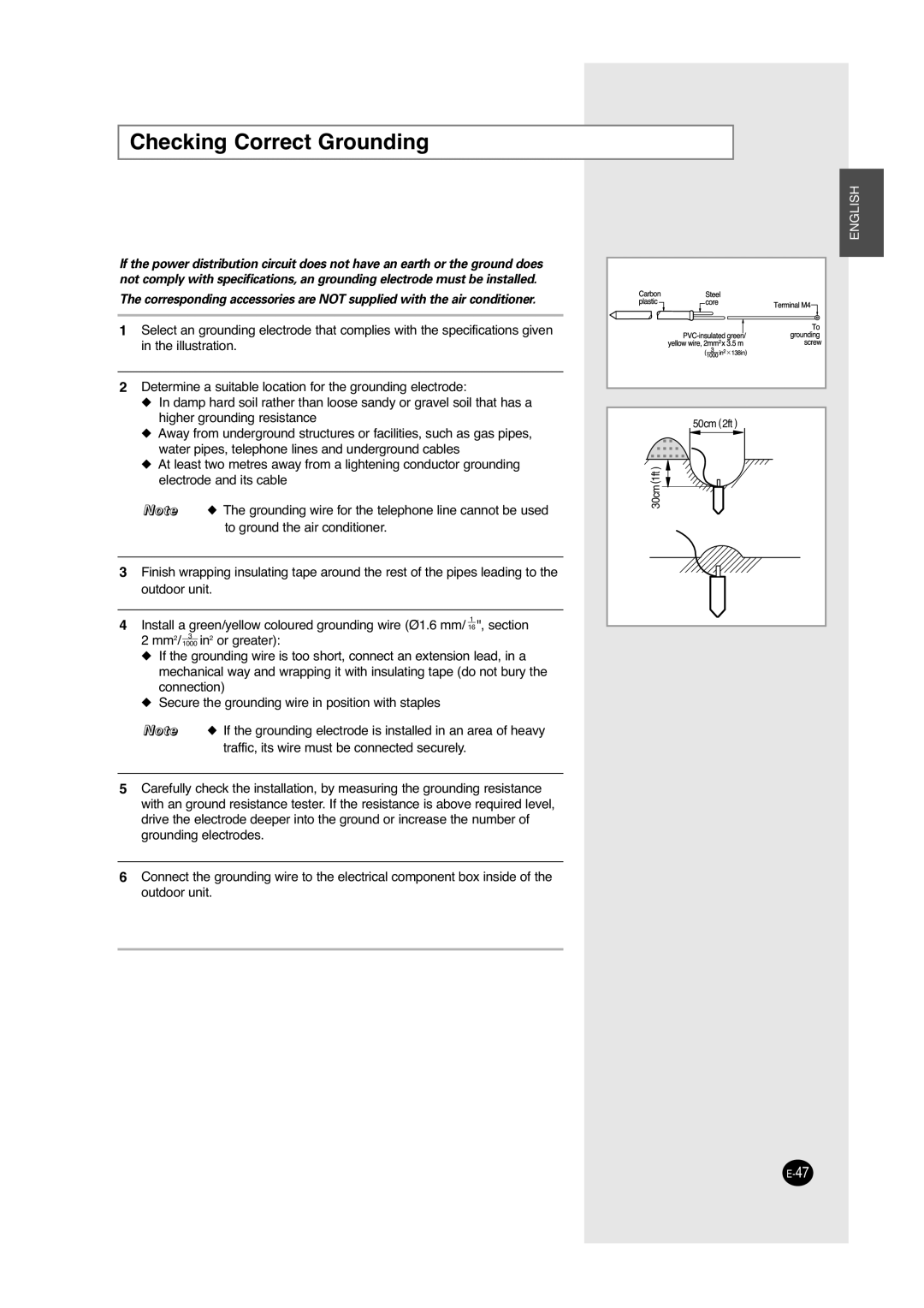 Samsung ACC2400C, UCC2800C, UCC2400C, ACC2800C installation manual Checking Correct Grounding 