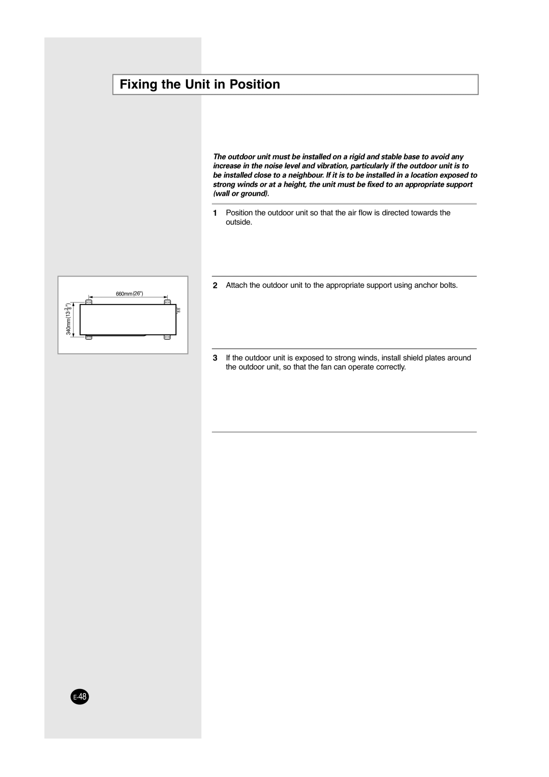 Samsung UCC2800C, UCC2400C, ACC2800C, ACC2400C installation manual Fixing the Unit in Position 