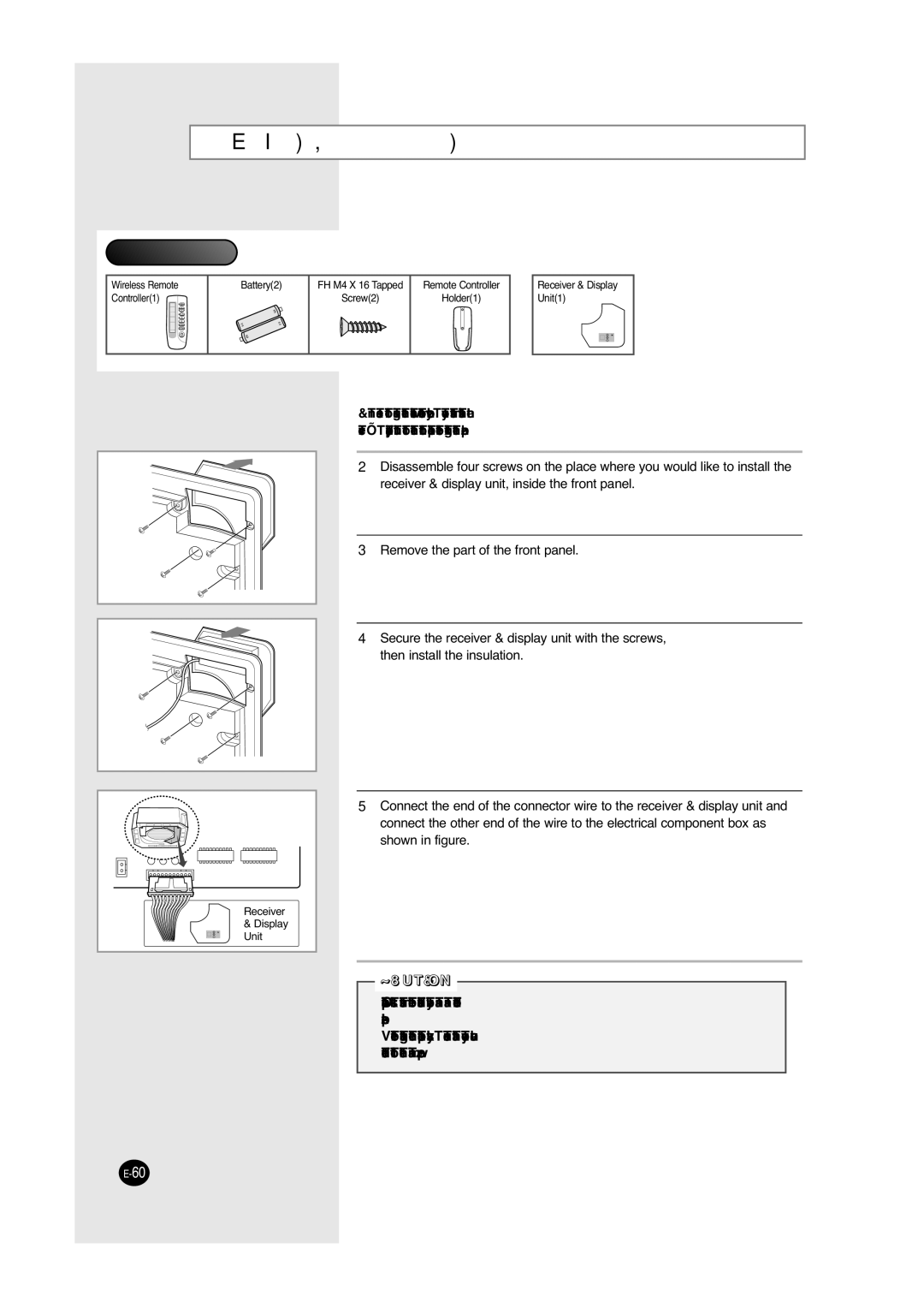 Samsung UCC2800C, UCC2400C, ACC2800C, ACC2400C installation manual Receiver & Display Unit Installation Optional 