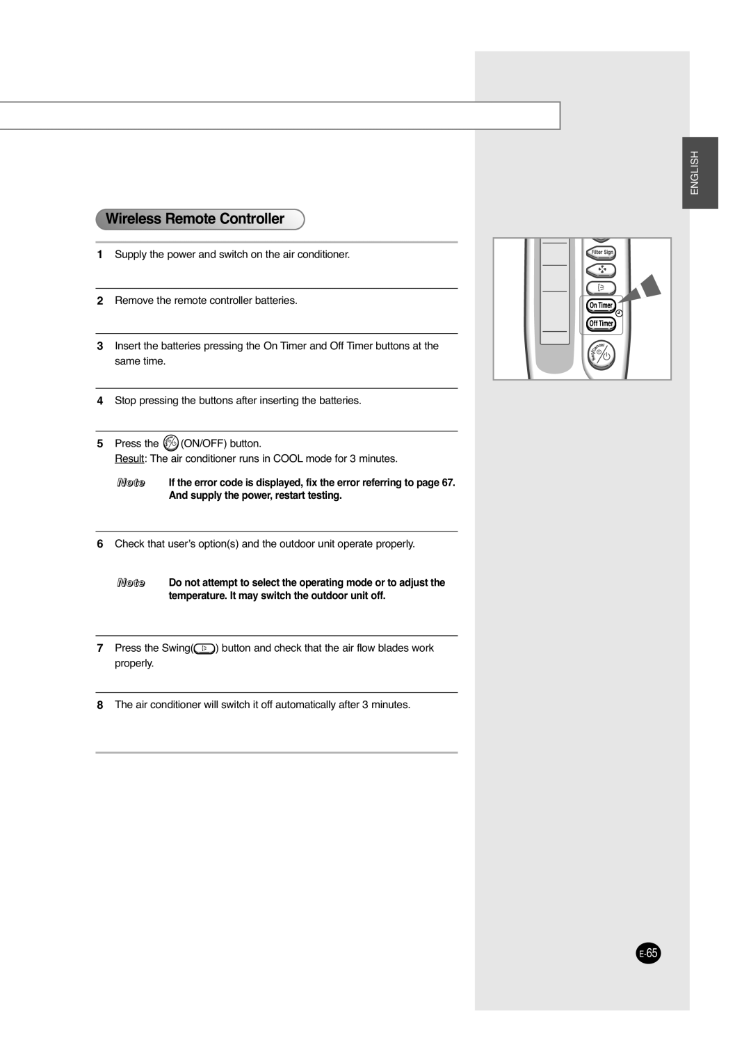 Samsung UCC2400C, UCC2800C, ACC2800C, ACC2400C installation manual Wireless Remote Controller 