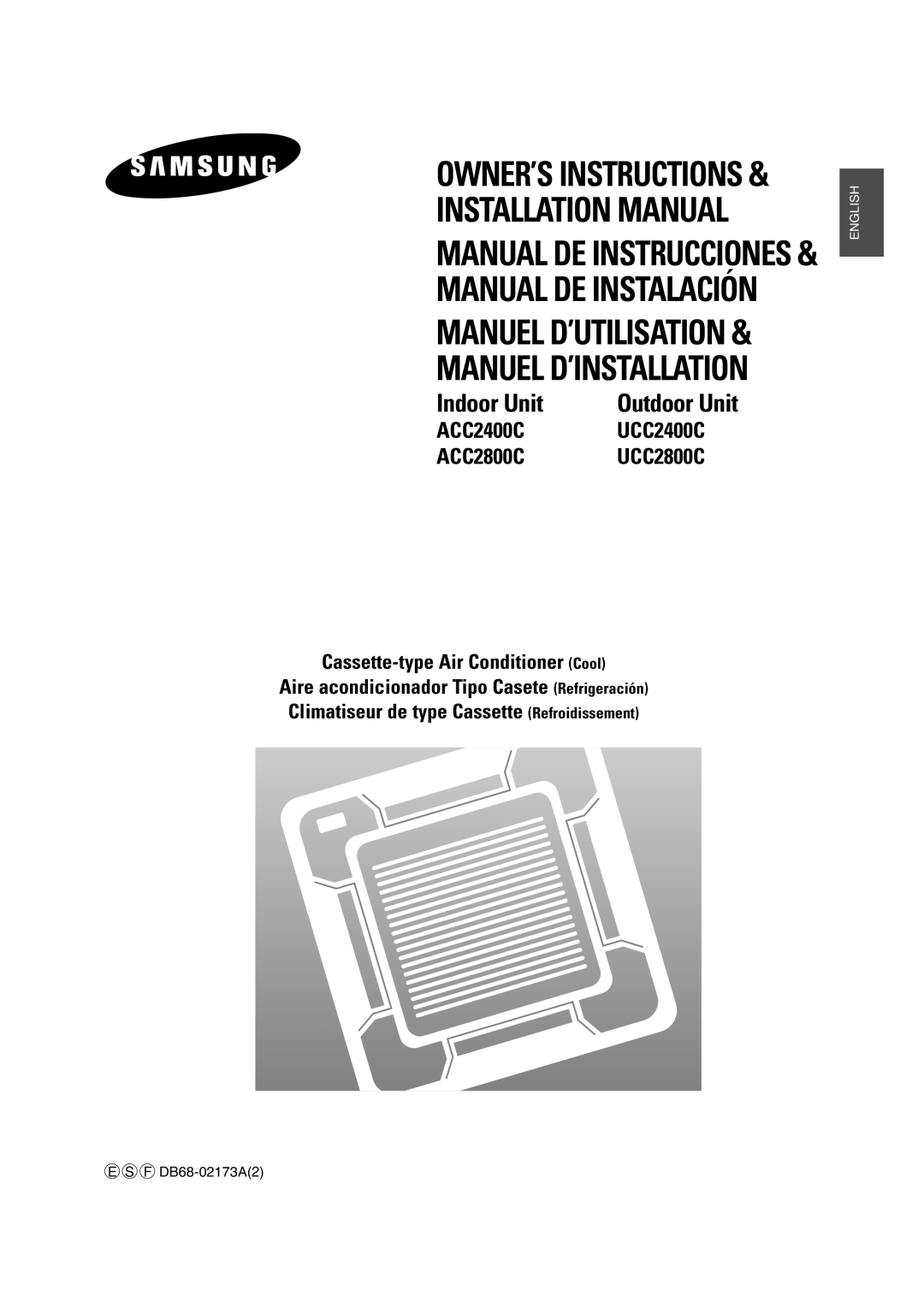 Samsung UCC2400C installation manual ACC2400C, ACC2800C, UCC2800C, Outdoor Unit, Cassette-typeAir Conditioner Cool 