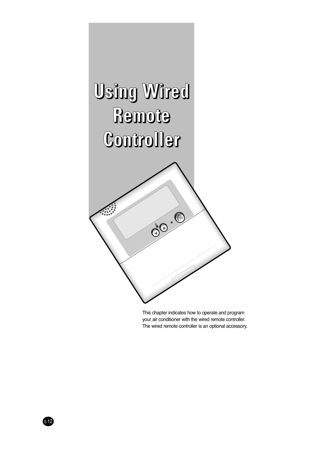 Samsung UCC2800C, UCC2400C, ACC2800C, ACC2400C installation manual Using Wired Remote Controller, E-12 