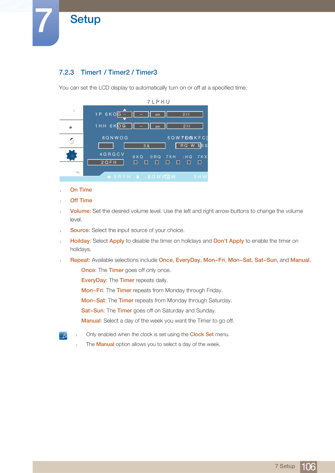 Samsung UD22B user manual Timer1 / Timer2 / Timer3,  On Time  Off Time 