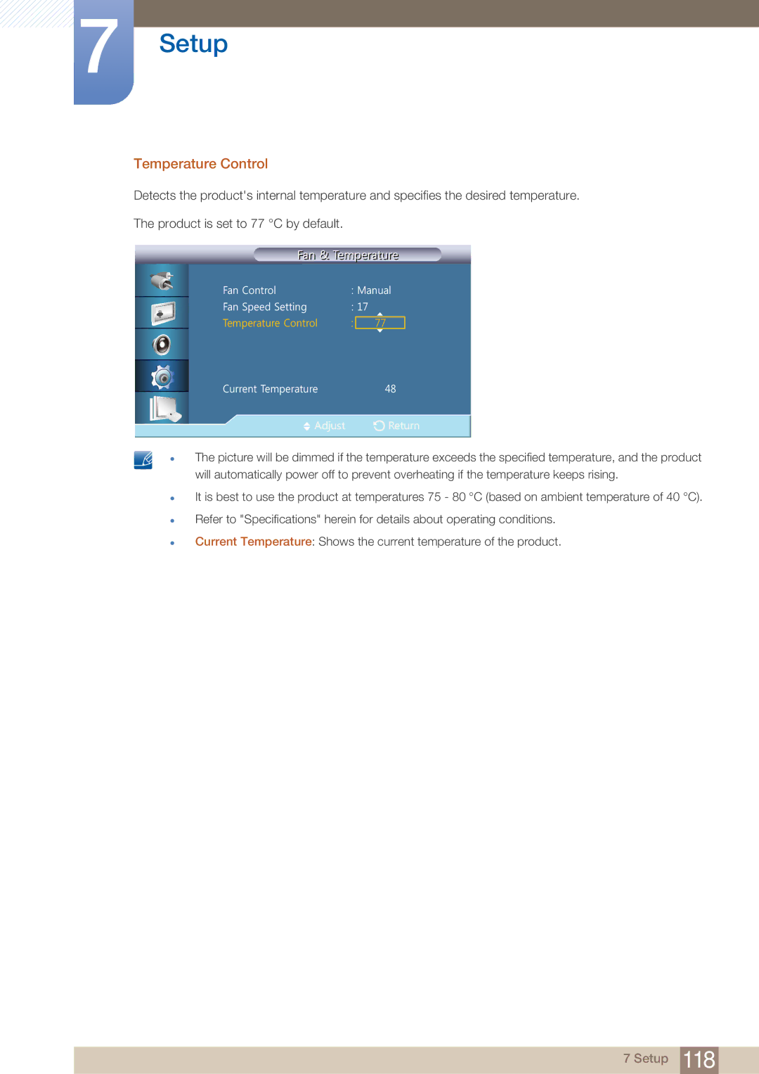 Samsung UD22B user manual Temperature Control, Dq&Rqwuro 