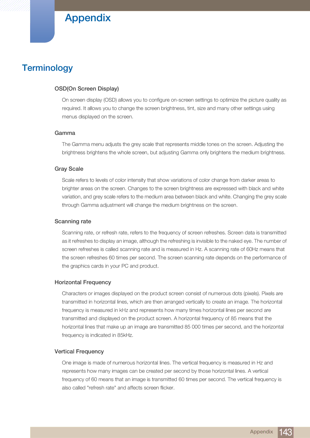 Samsung UD22B user manual Terminology, OSDOn Screen Display 